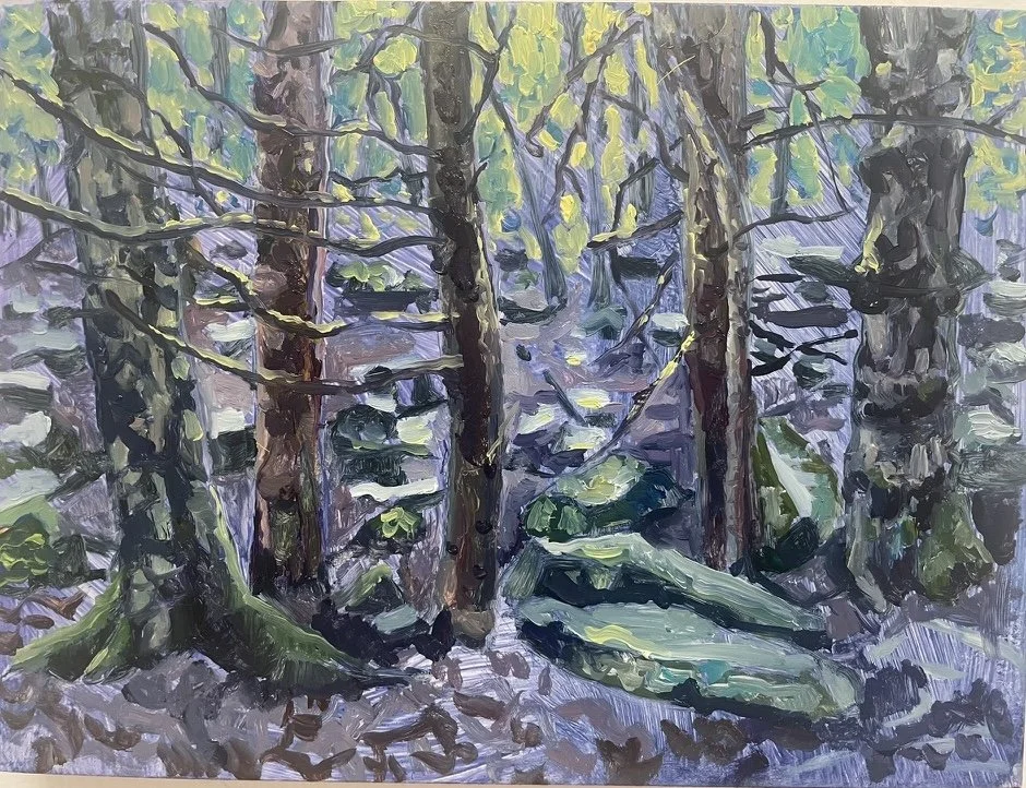 Forest Study #2 (expose), 2024, oil on cradled hardboard panel, 8" x 6"