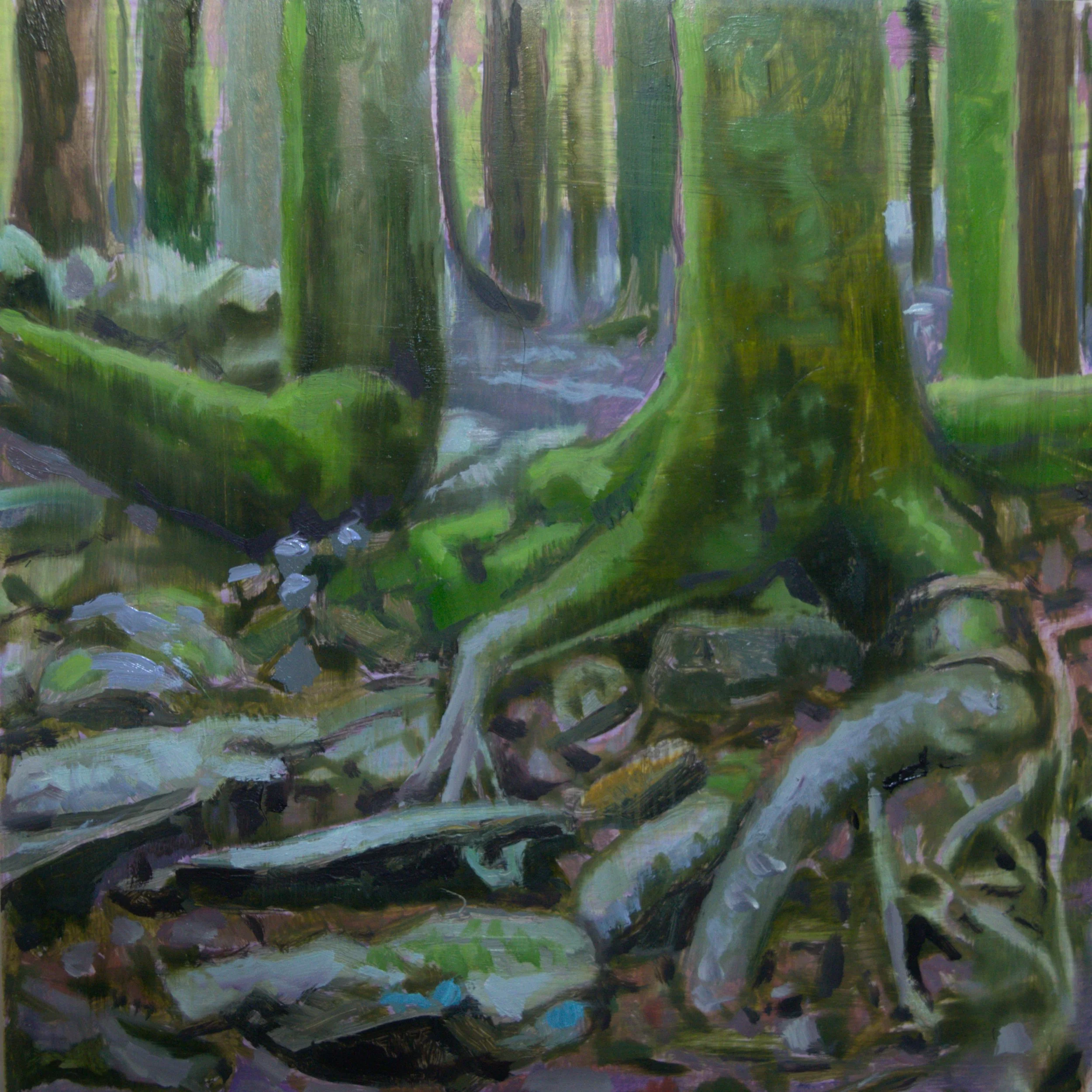 Forest Study #4 (spill), 2025, oil on cradled hardboard panel, 6" x 6"