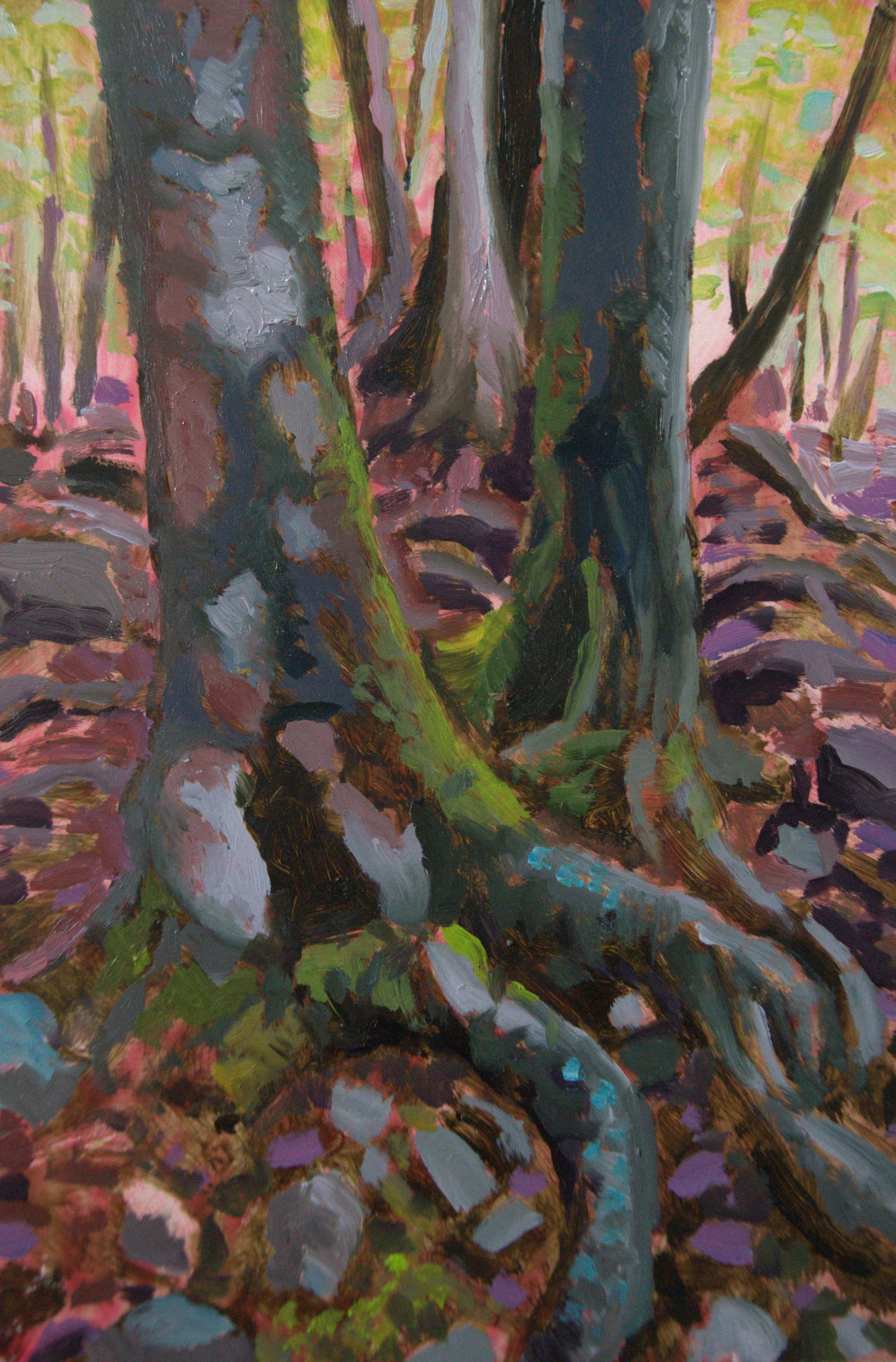 Forest Study #3 (twist), 2025, oil on cradled hardboard panel, 4" x 6"
