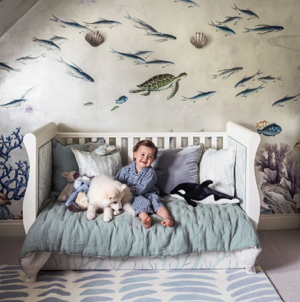 Gurney son’s first word was “turtle” because his walls were decked out in hand-painted turtles and fish. Precious!