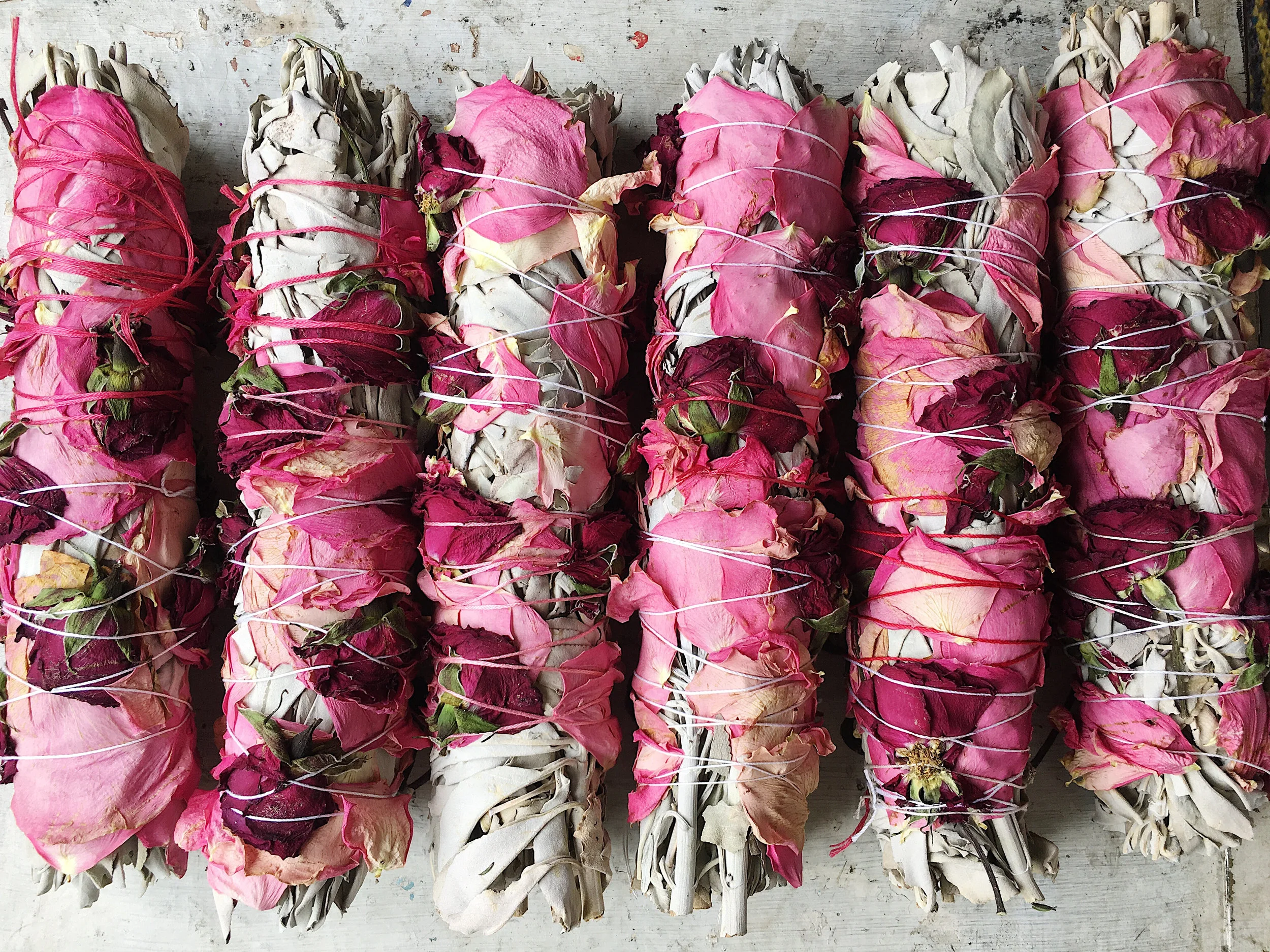 wholesale |  white sage + rose smudge stick