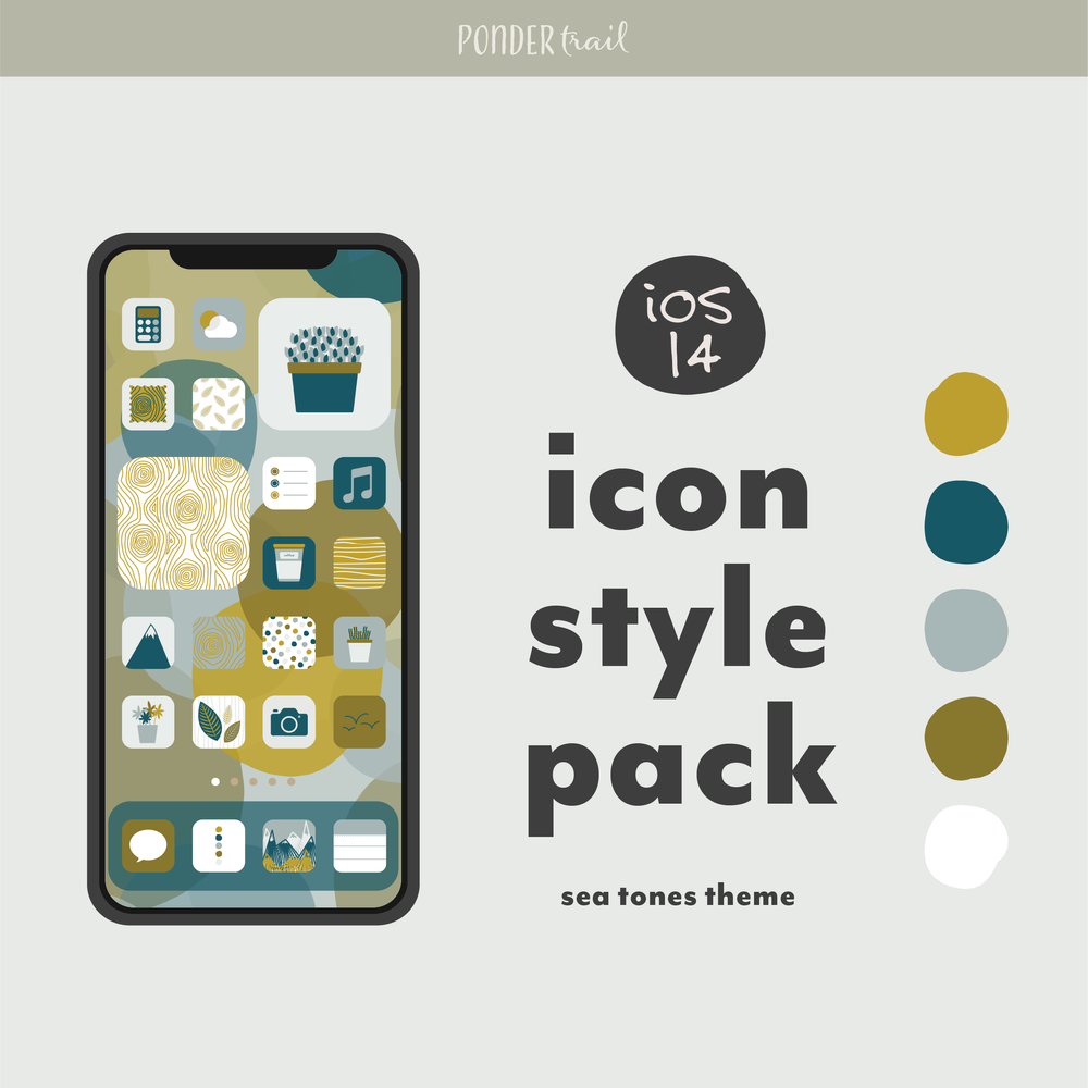Ios 14 Aesthetic Style Pack App Covers Icons Wallpapers Sea Tones Ponder Trail