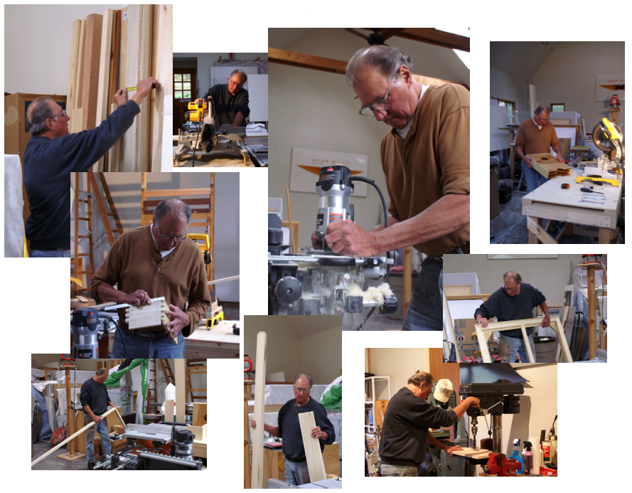Pete handcrafts all of his easels. frames and backings.
