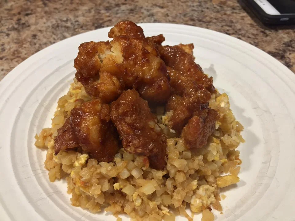 Keto General Tso Chicken with Fried "Rice"