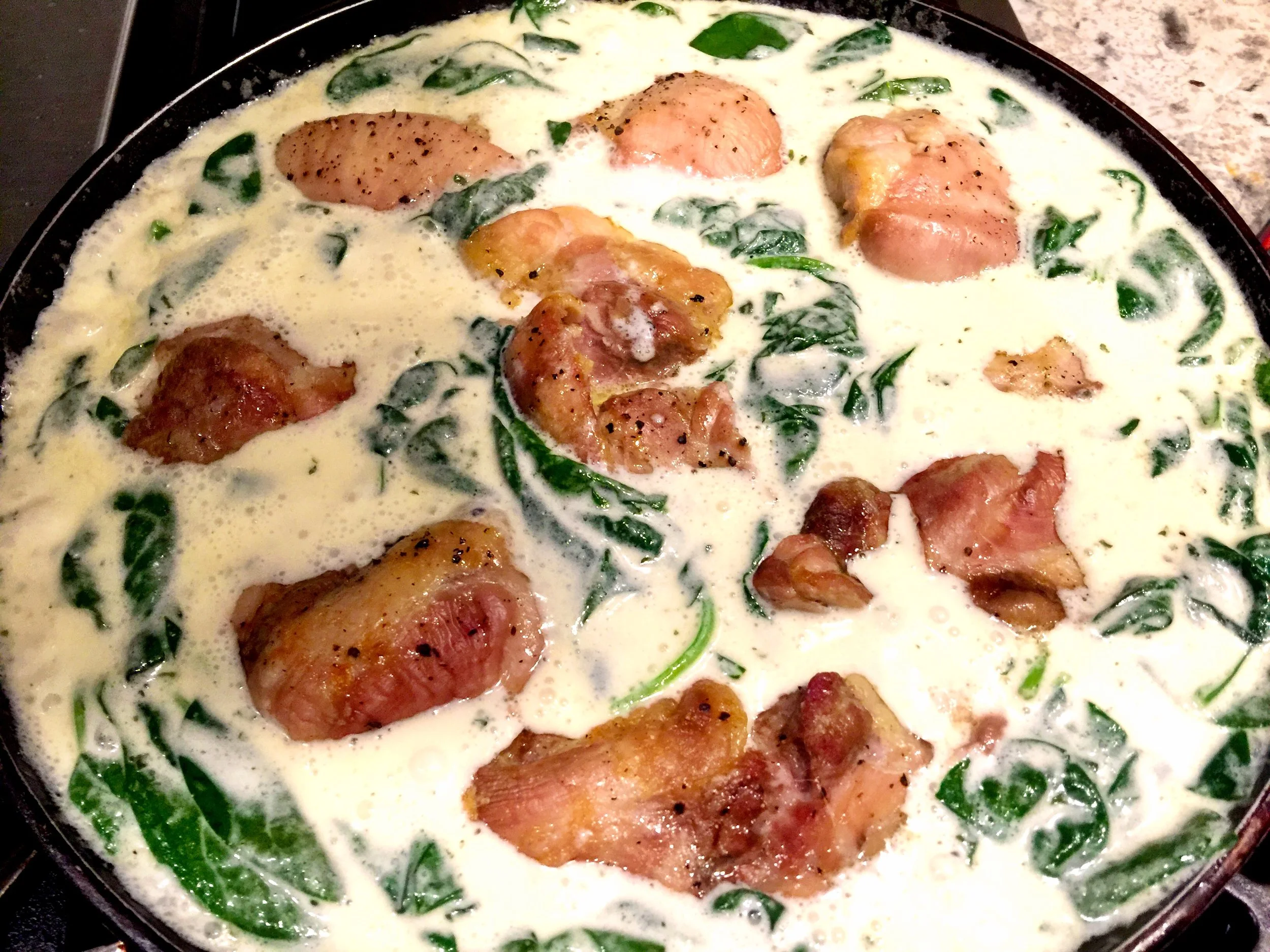Keto4Karboholics Creamy Garlic Spinach Chicken Thighs