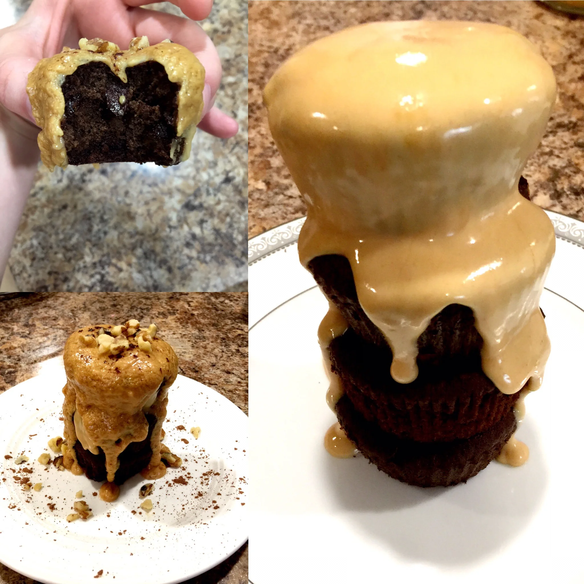 Double Chocolate Chip Walnut Muffins with Peanut Butter Ganache