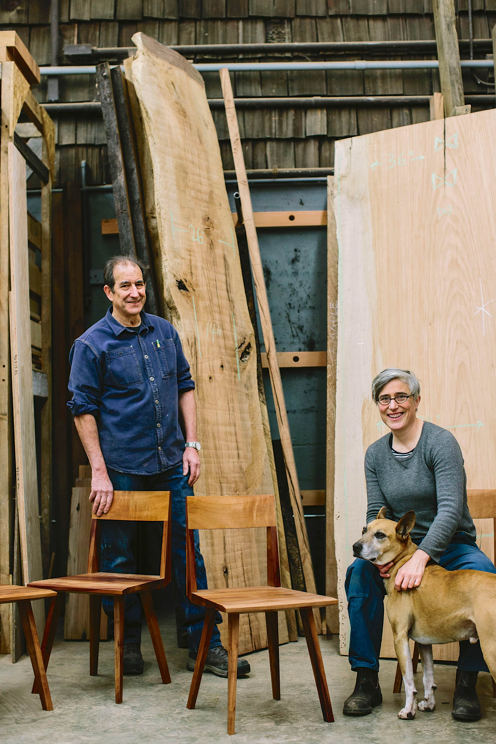Frank Green, woodworker in chief of Green Ranch Furniture, and Laura Mays of Yaffe Mays.