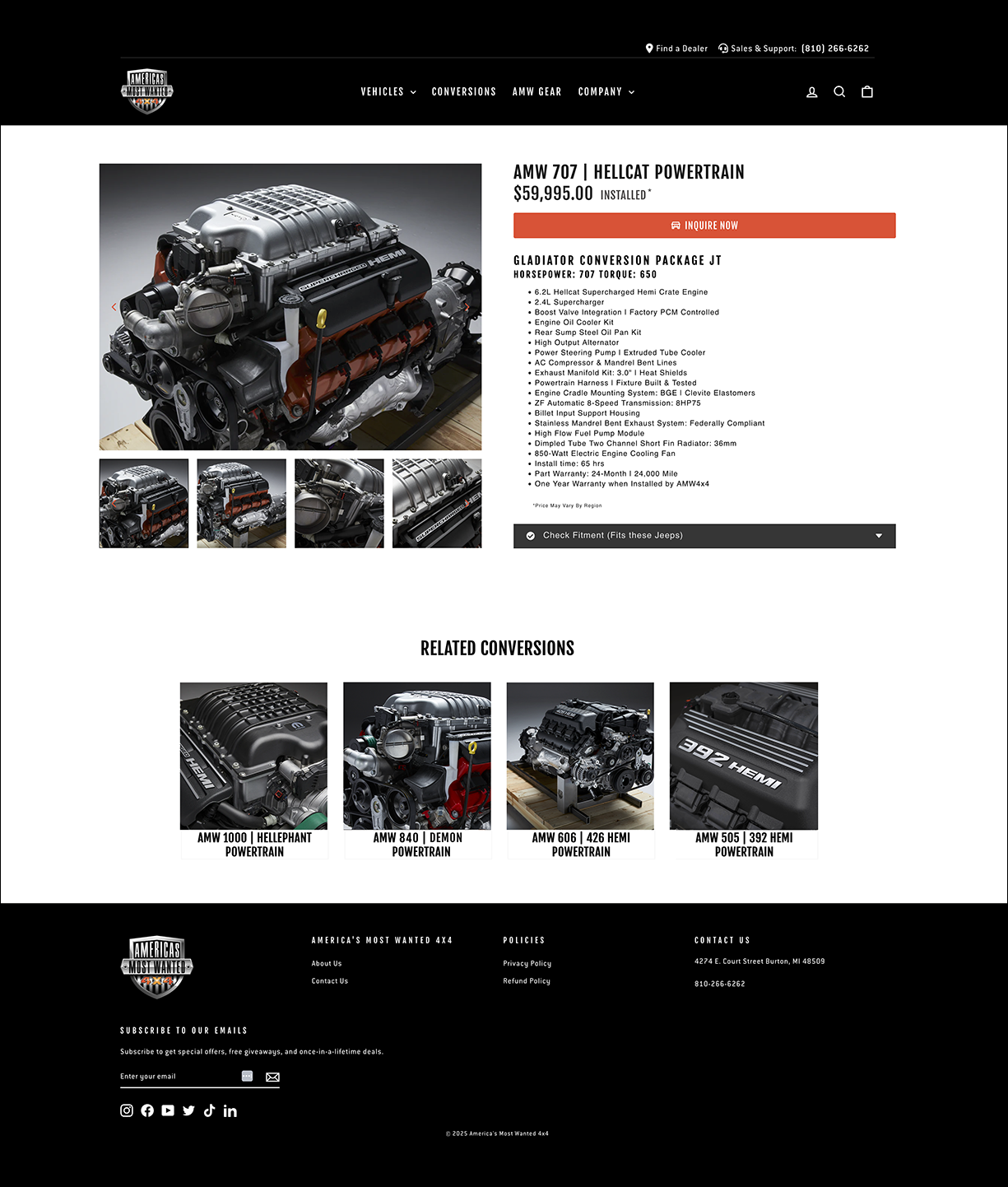 AMW 707 Hellcat Powertrain Specification Page