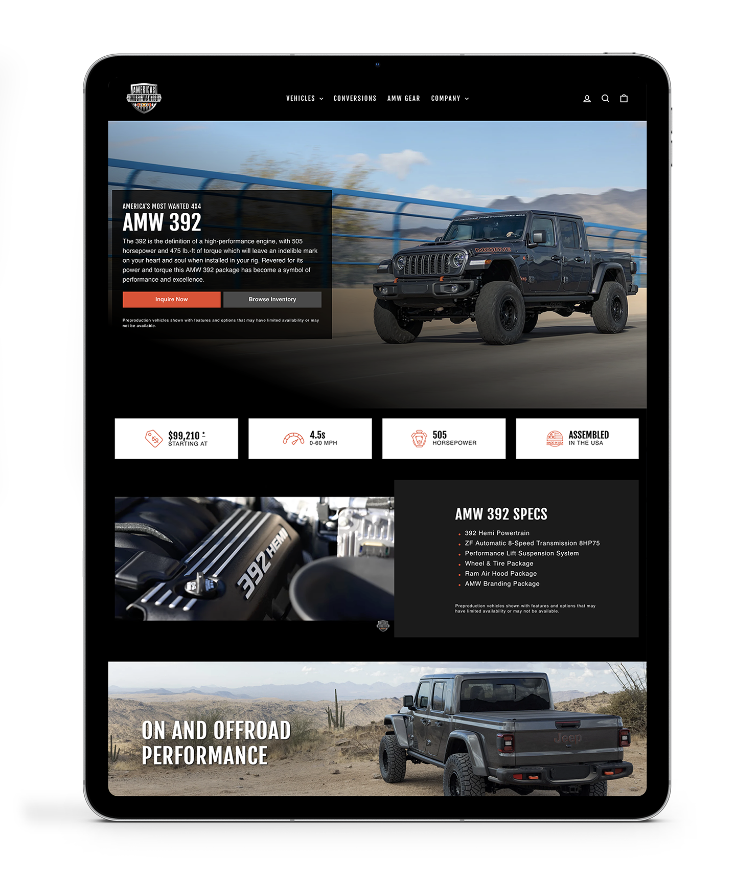 AMW 392 Adventure Series Vehicle Spec Page