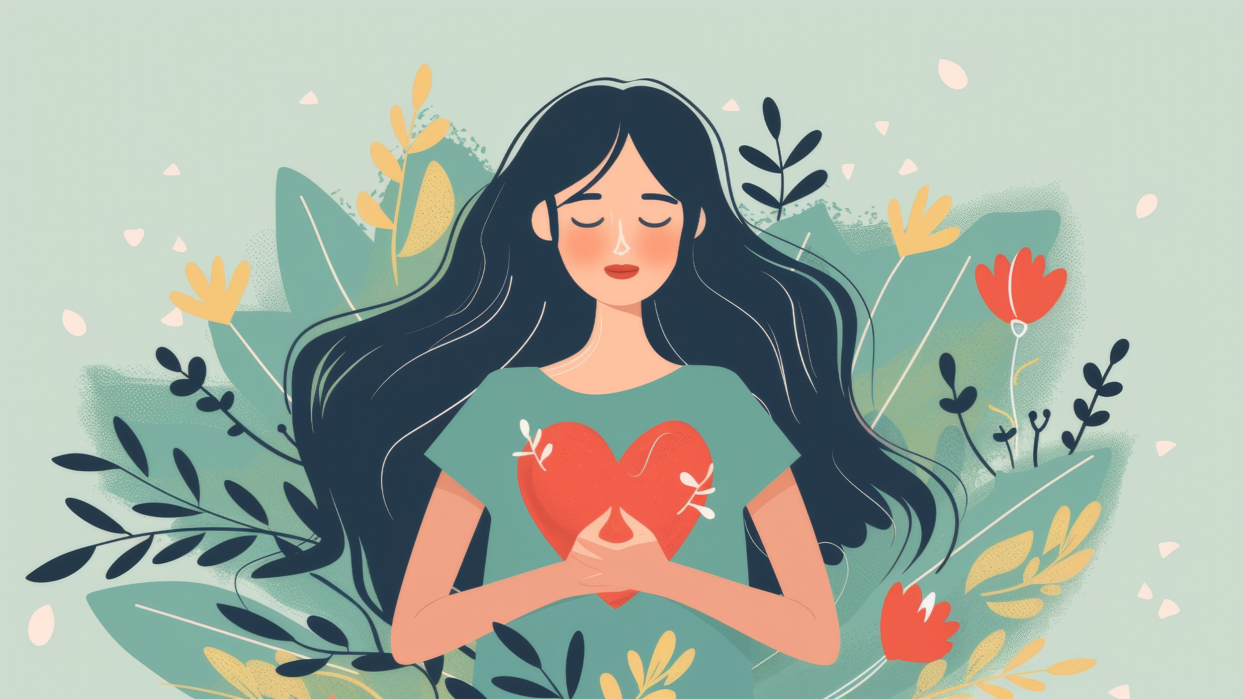 Image: Zaleman/Adobe Stock | Drawn image of a woman with her hands on her heart and her eyes closed in a relaxed manner.
