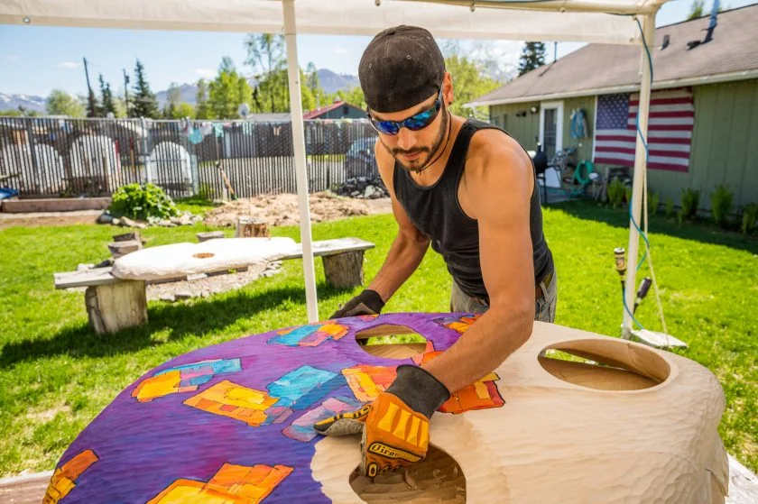 Drew Michael working on the Aggravated Organizms Arthritis mask before it had burning ascents added. Photo by Loren Holmes 2013