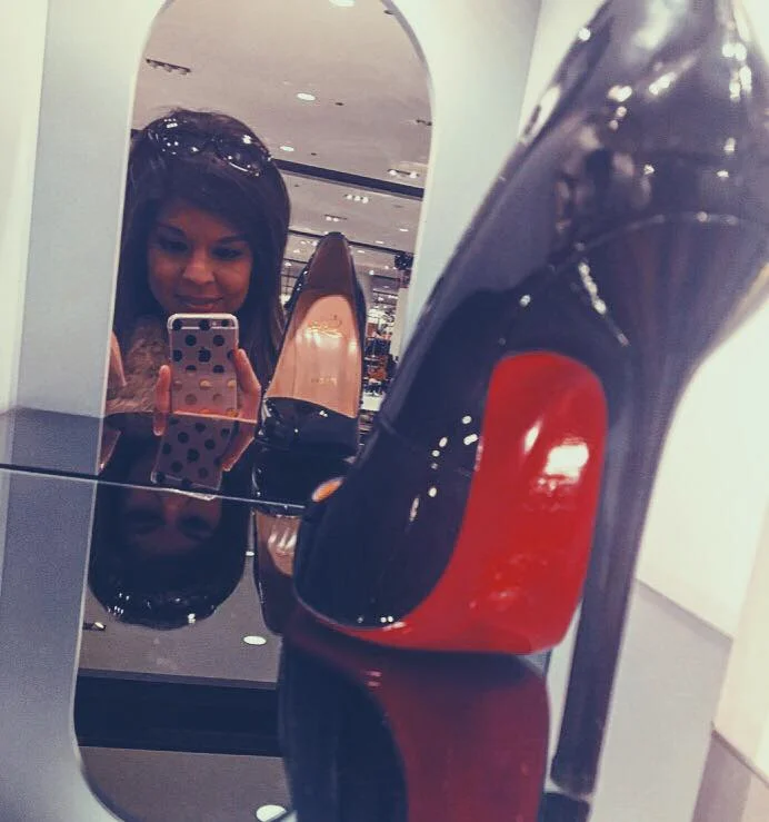 Just me, being A responsible ADULT and choosing *not* to PUT the LOUBOUTINS ON MY BRAND NEW CREDIT CARD AND INSTEAD, SNAPPING A PICTURE OF THEM TRYING SO HARD TO HIDE THE DROOL DRIPPING FROM MY GLOSSED LIPS