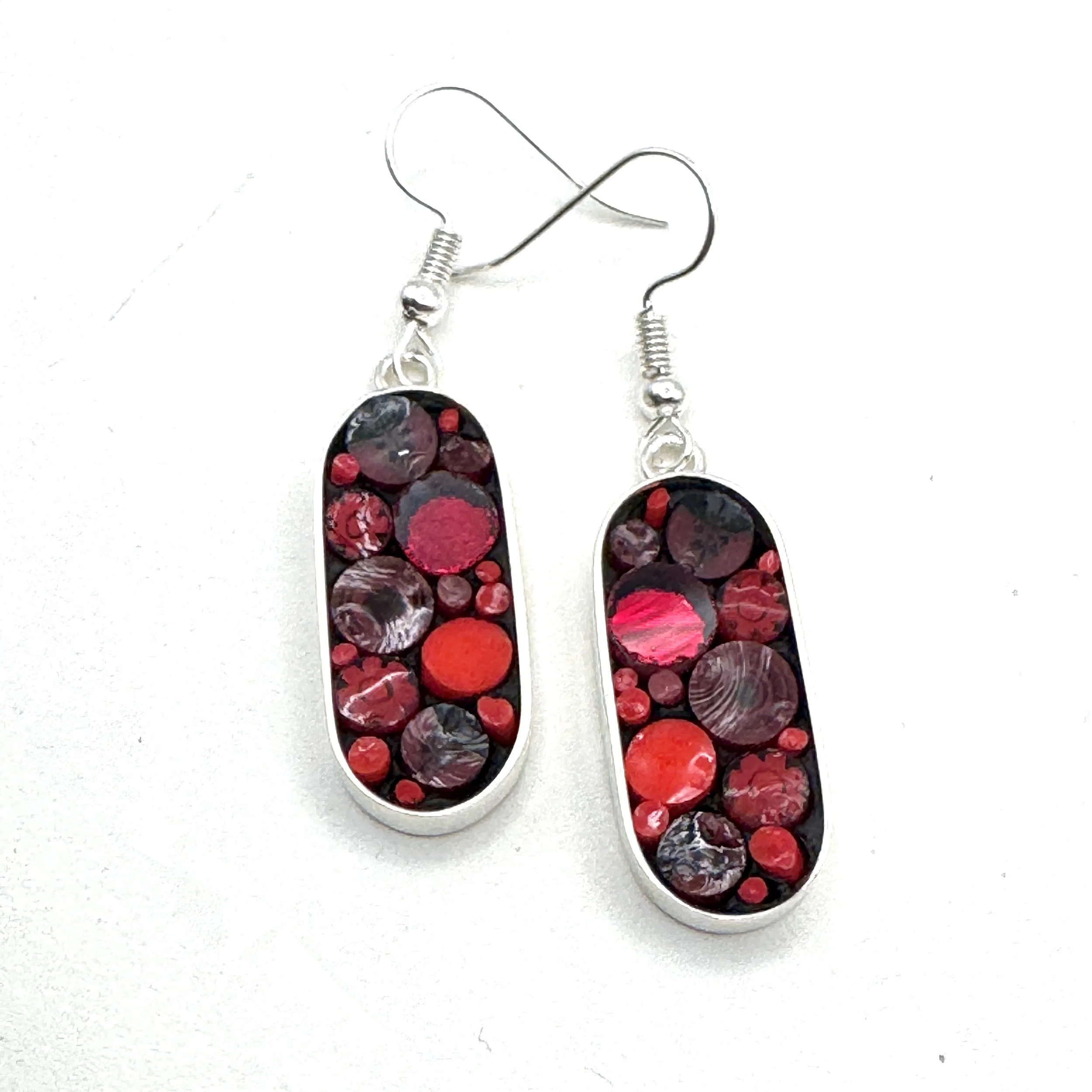 Short Oblong Red Happy Dot Earrings