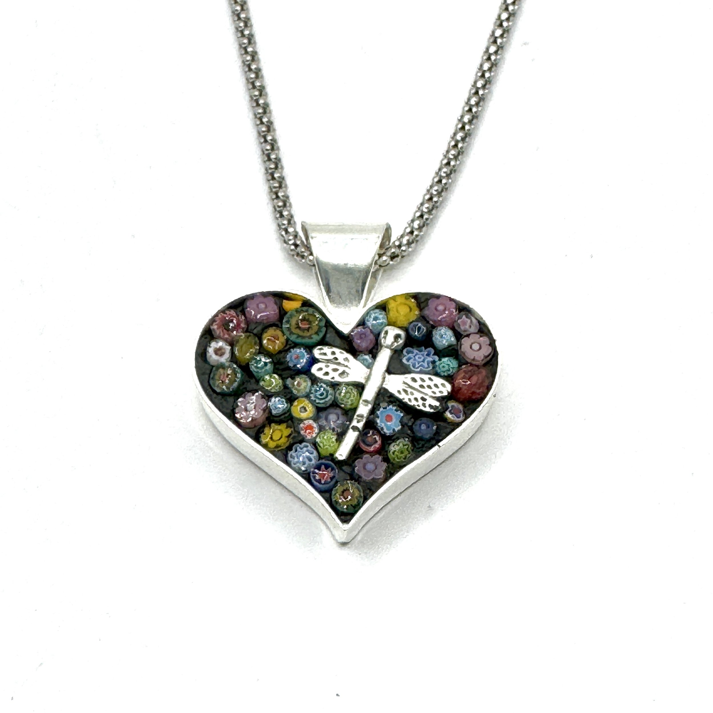 Dragofly Millefiori Heart Necklace.jpeg