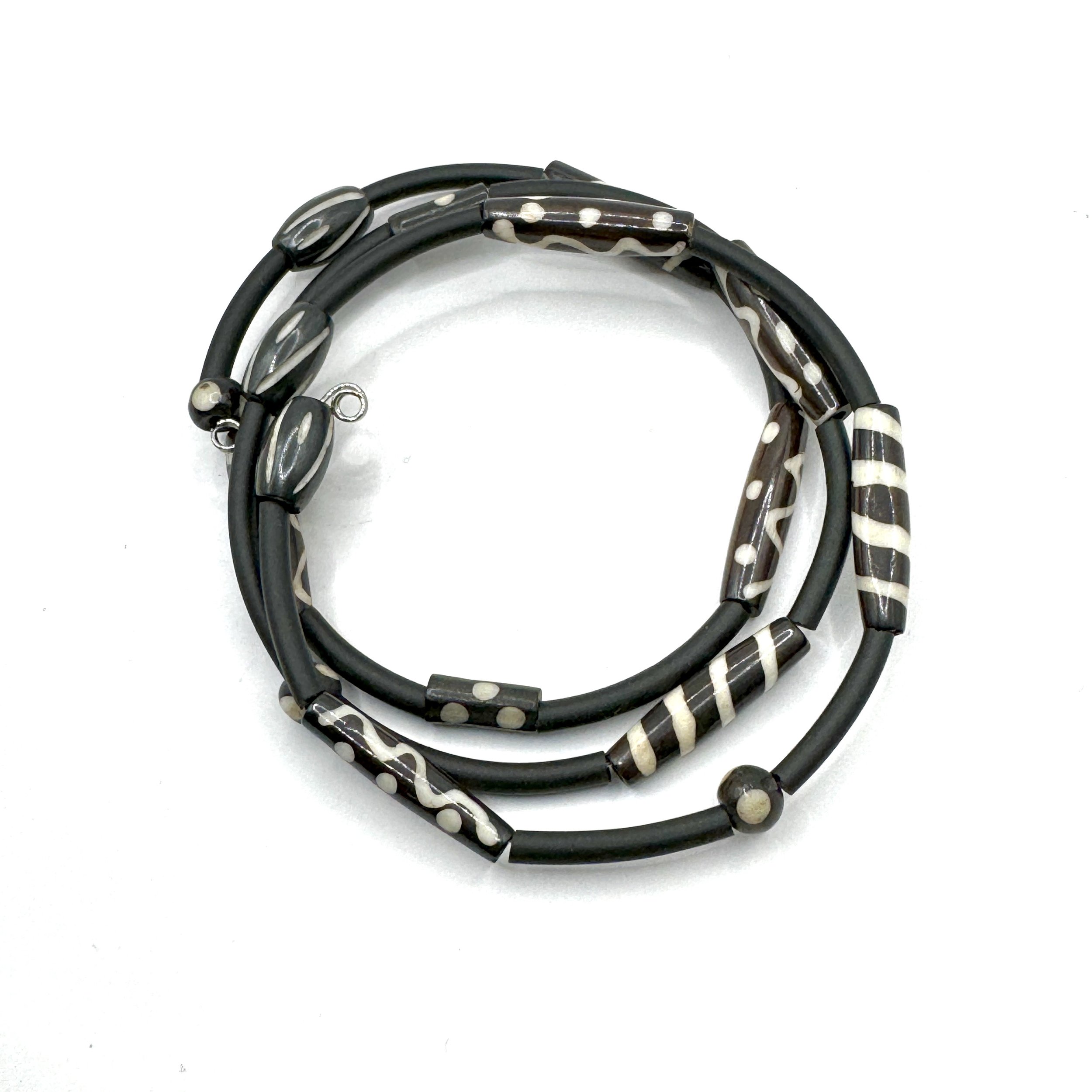 Black:White African Bead Mix Memory Wire Bracelet.jpeg