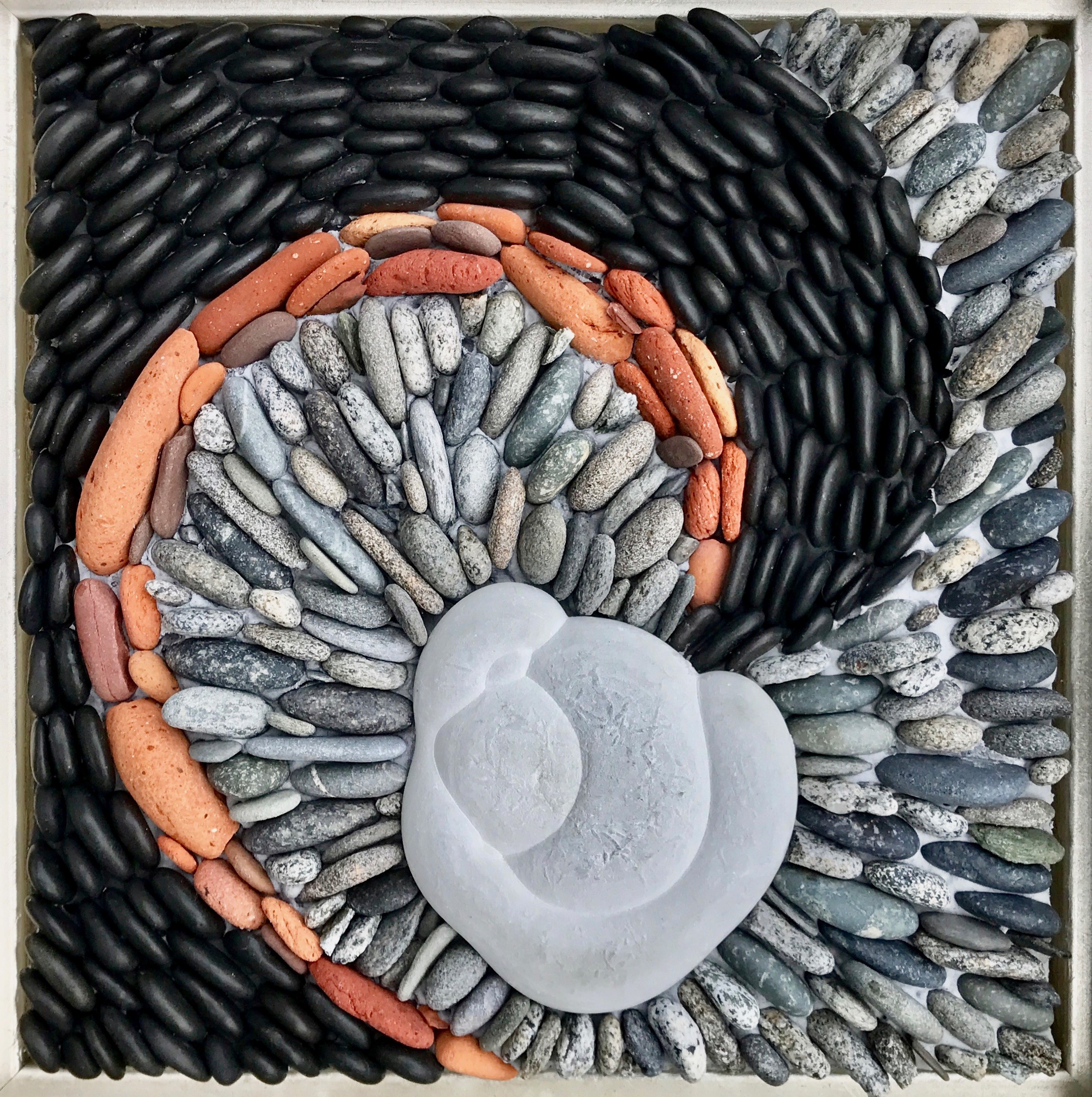 Hold Me Tight (sold) 10" x 10" Goddess Stone, Beach Brick Pebbles, Beach Black Pebbles, Beach Grey Pebbles