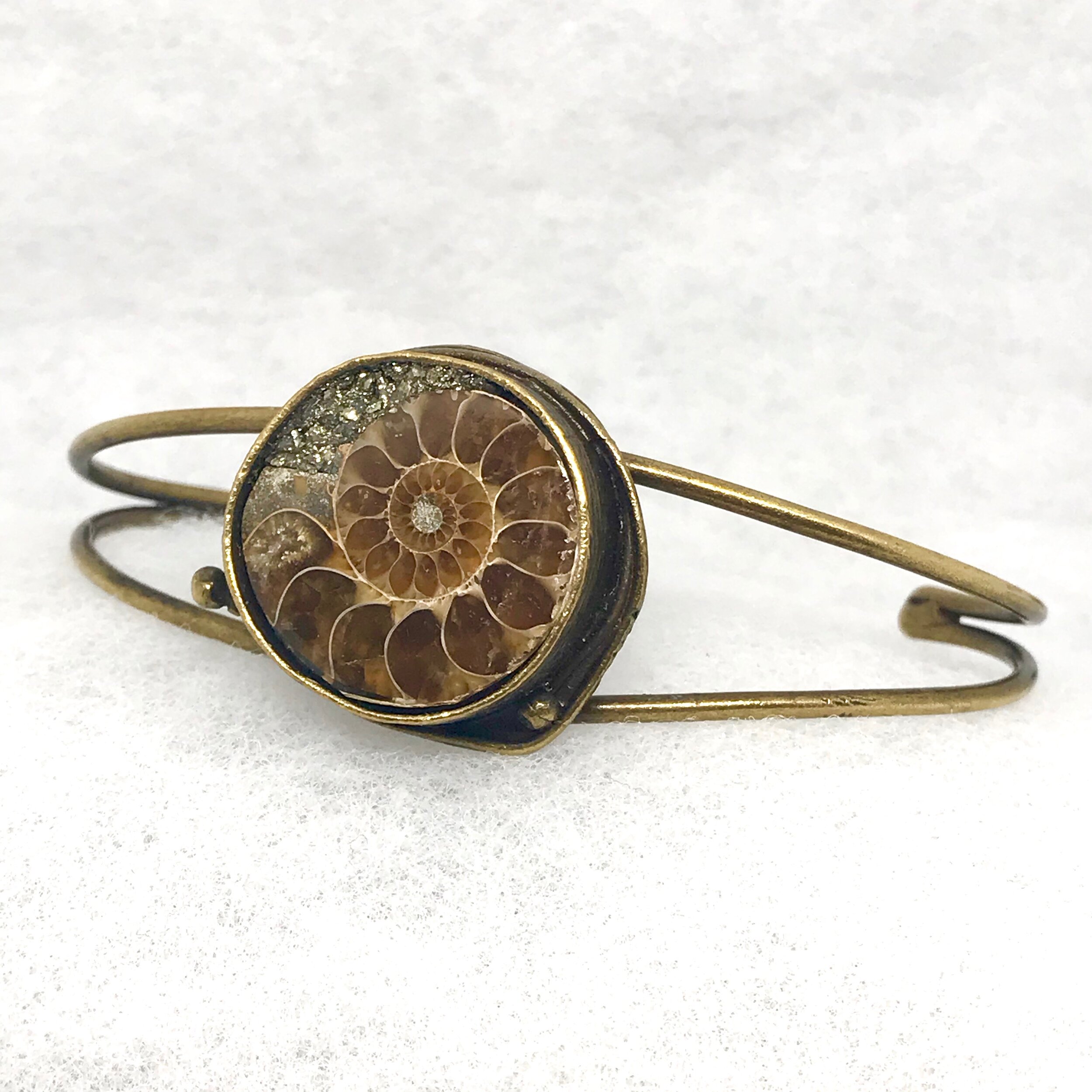 Ammonite:Pyrite Brass Bracelet.jpeg
