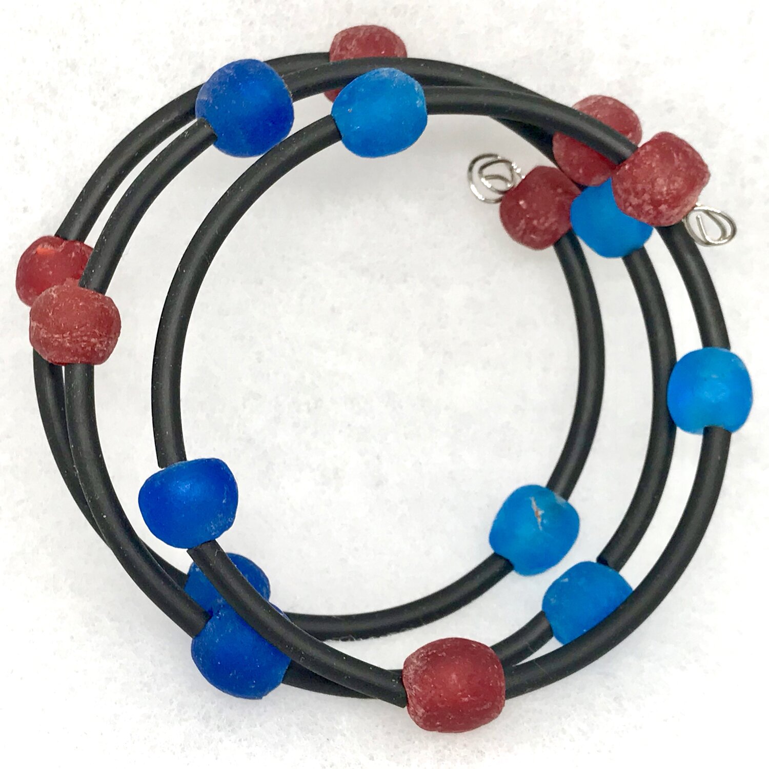 Memory Wire Blue Red Seed Bead Bracelet, Indigenous Bracelet