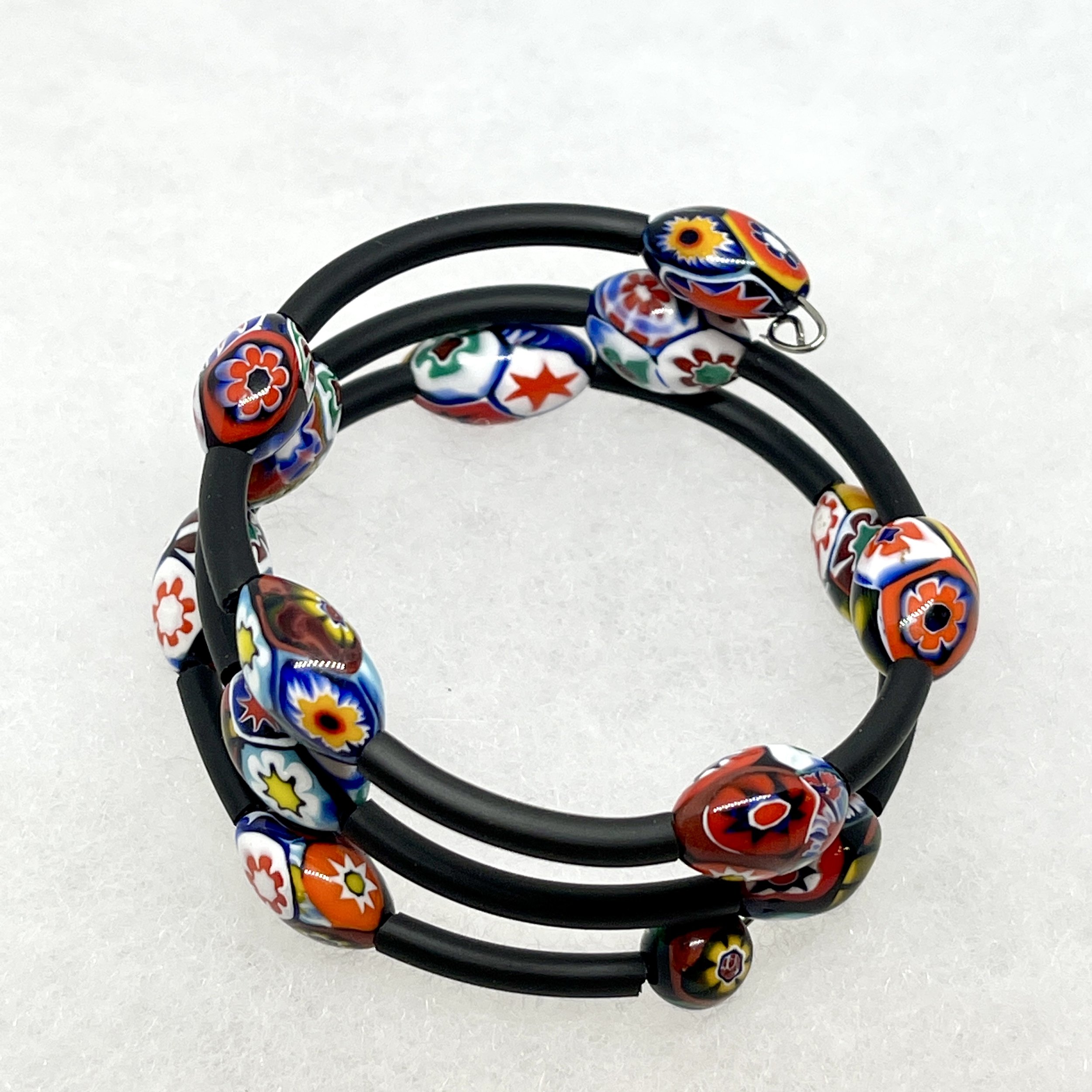 Millefiori Glass Bead Memory Wire Bracelet.jpeg