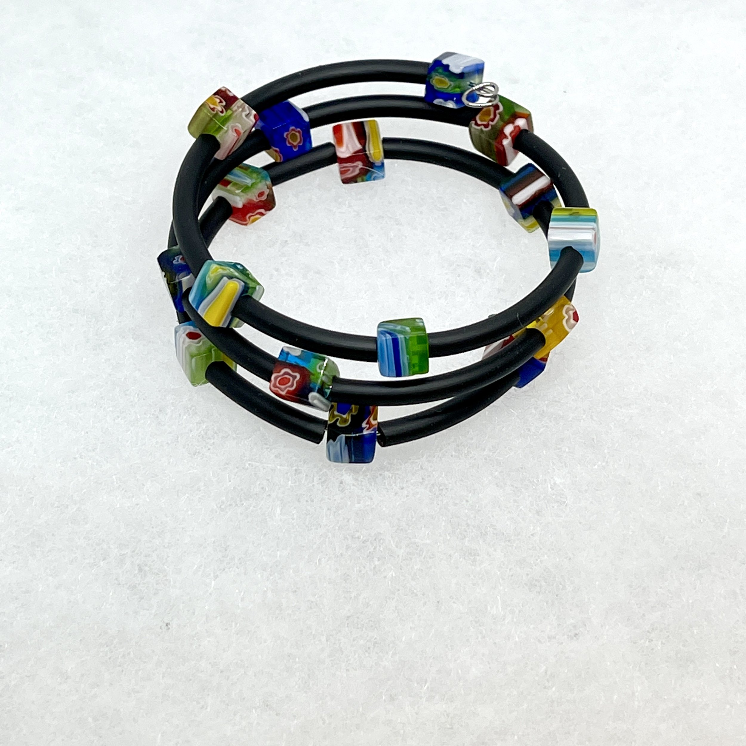 Multi Cube Glass Bead Memory Wire Bracelet.jpeg