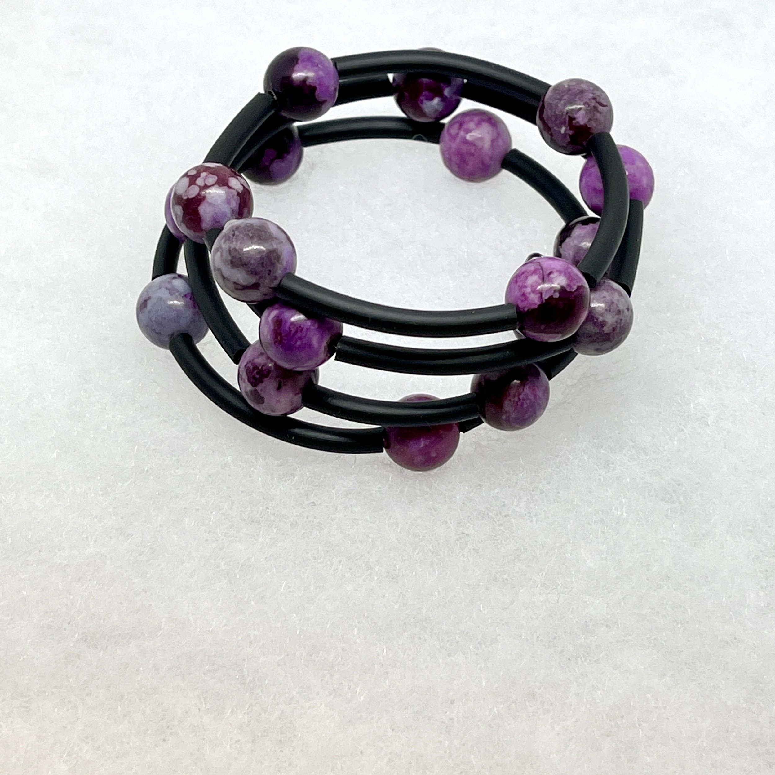 Purple Agate Bead Memory Wire Bracelet.jpeg