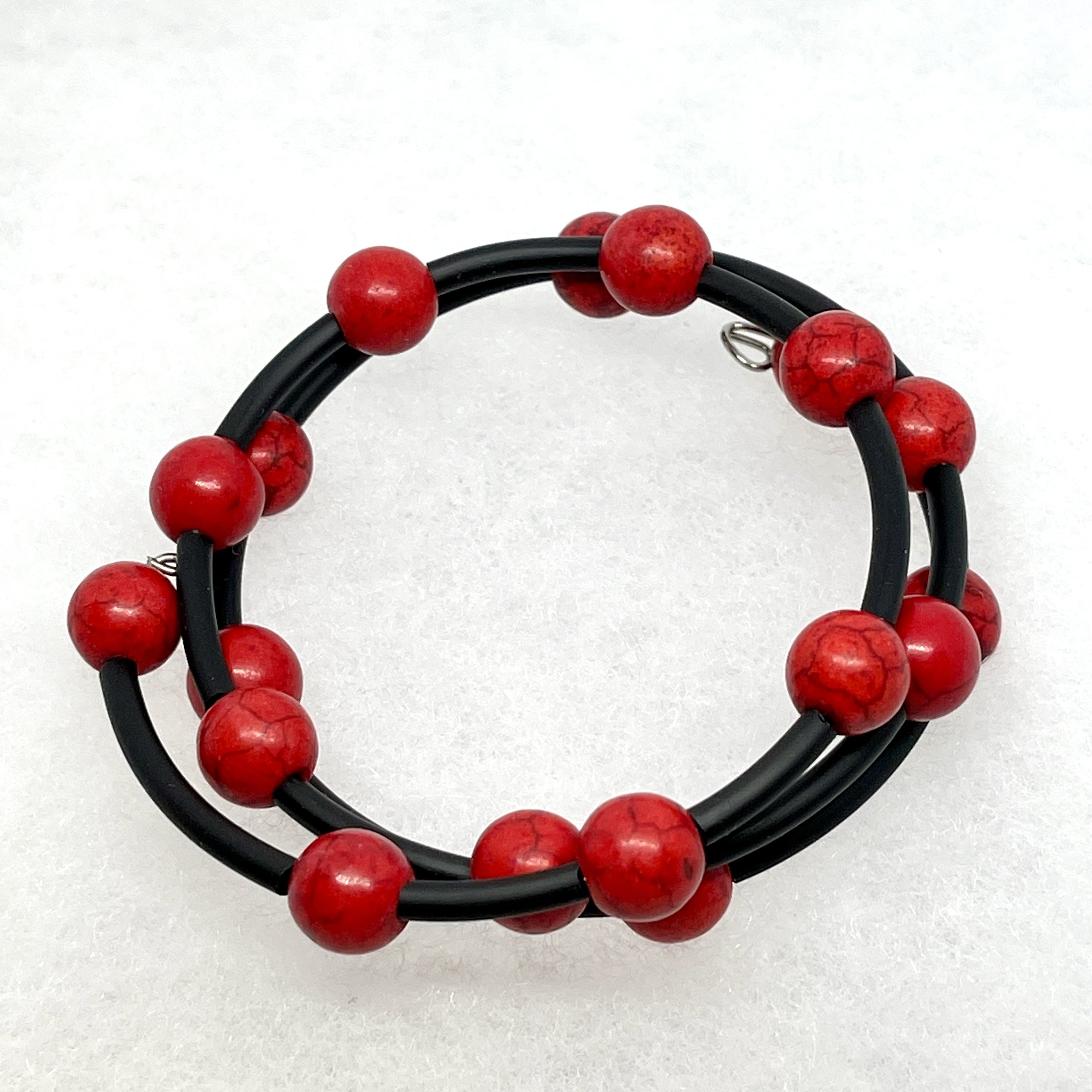Red Howlite Bead Memory Wire Bracelet.jpeg