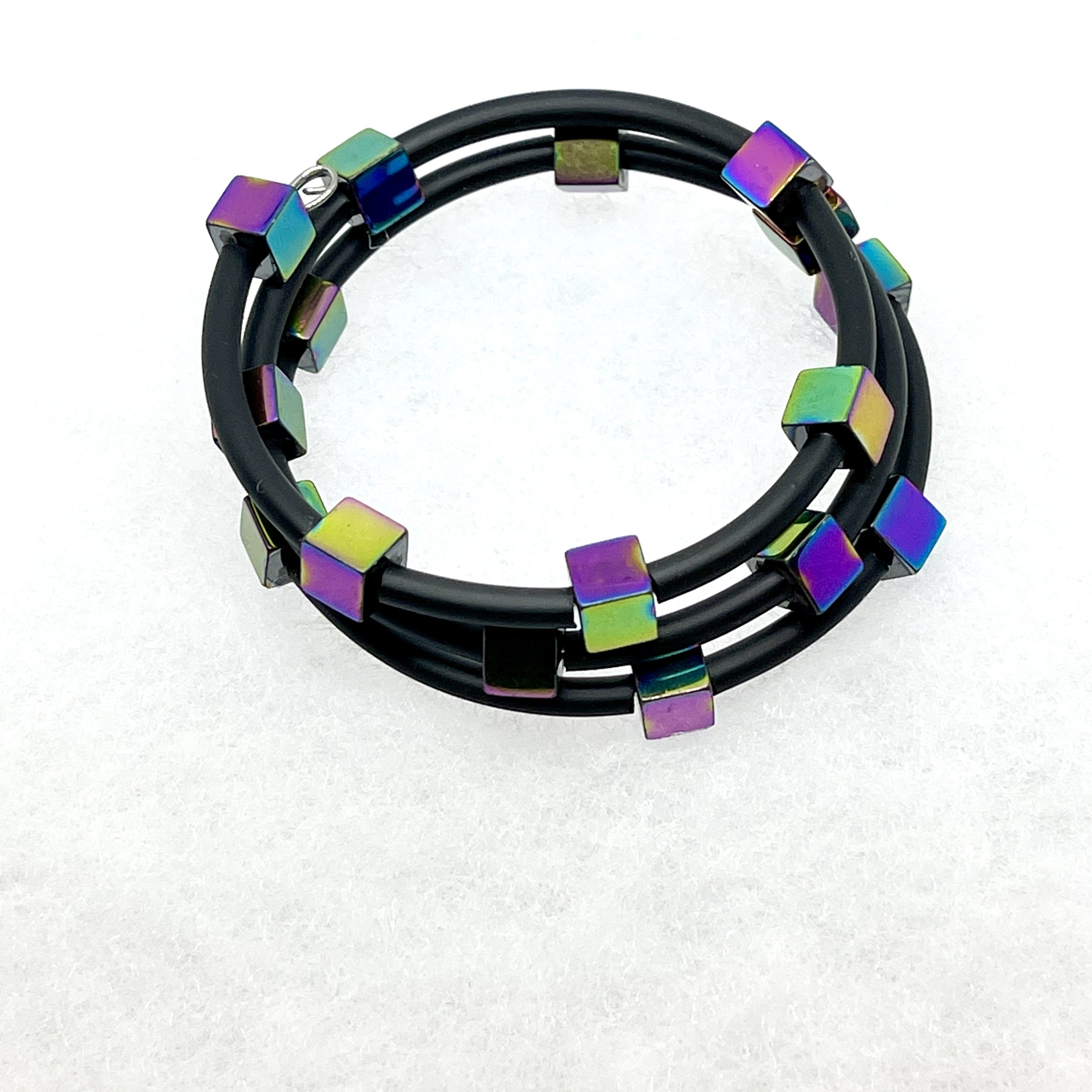 Irridized Cube Bead Memory Wire Bracelet.jpeg