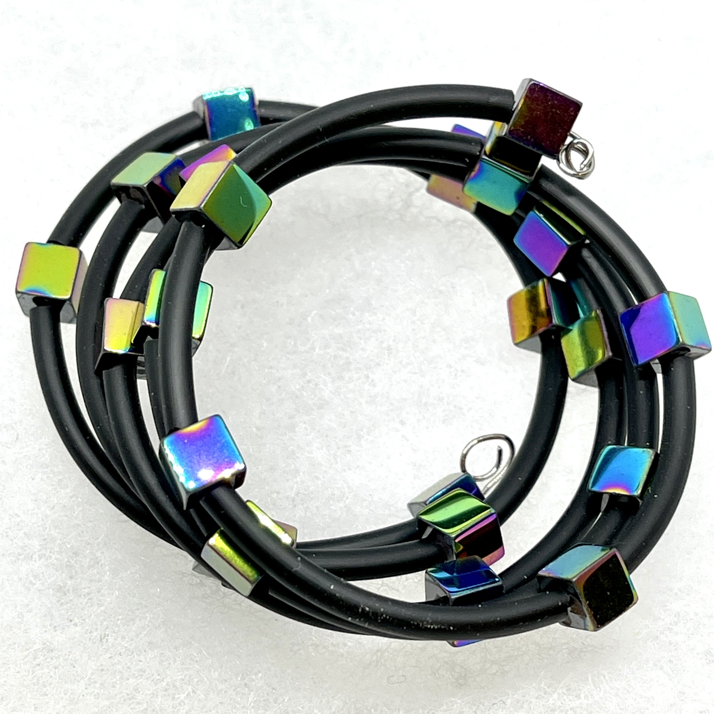 Irridized Cube Bead Memory Wire Bracelet (#4).jpeg