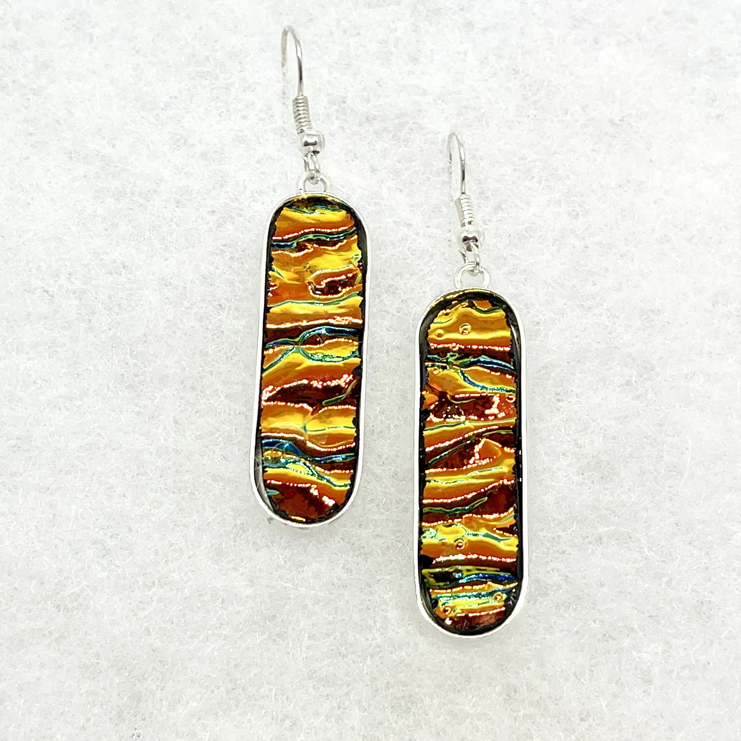 Oblong Yellow:Orange Dichro Hook Earrings.jpeg