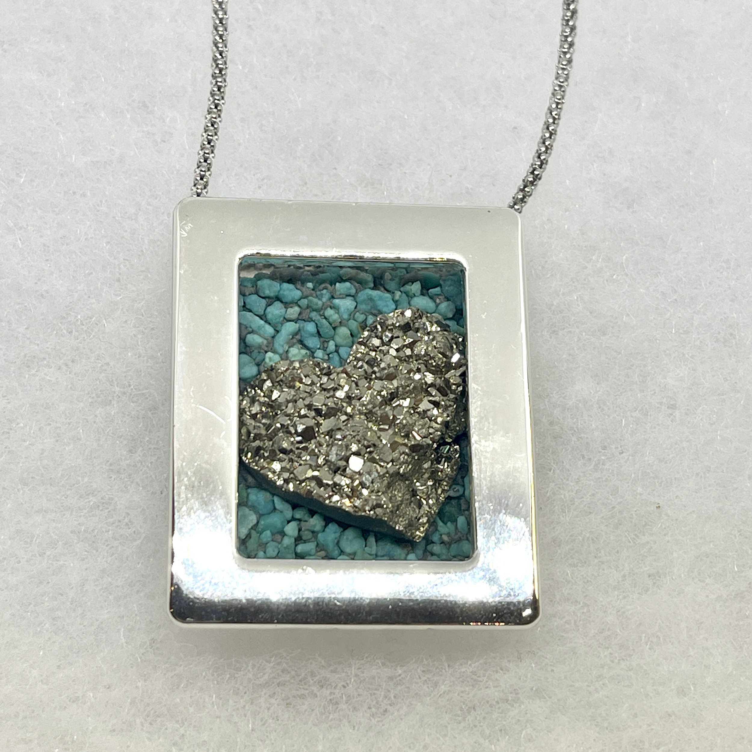 Pyrite Heart:Turquoise Rectangle Frame Necklace.jpeg