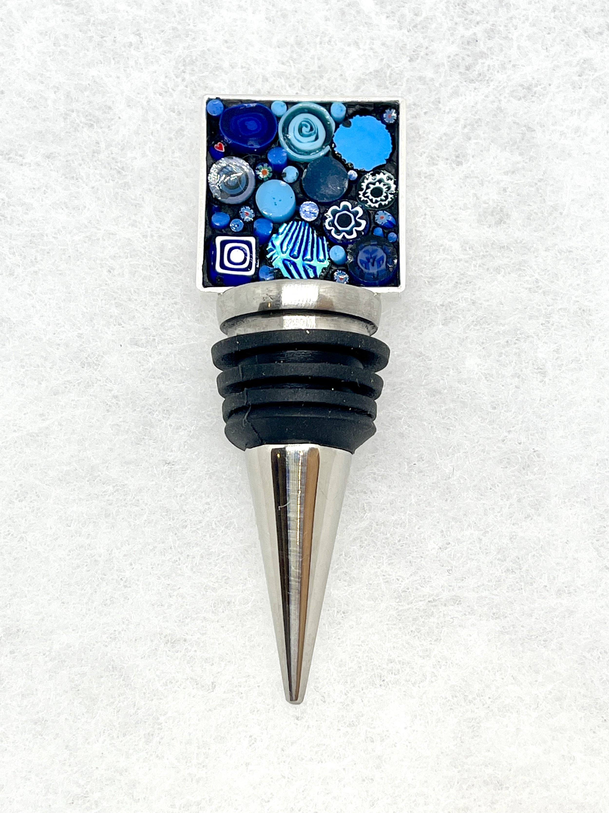Blue Happy Dot Square Bottle Stopper.jpeg