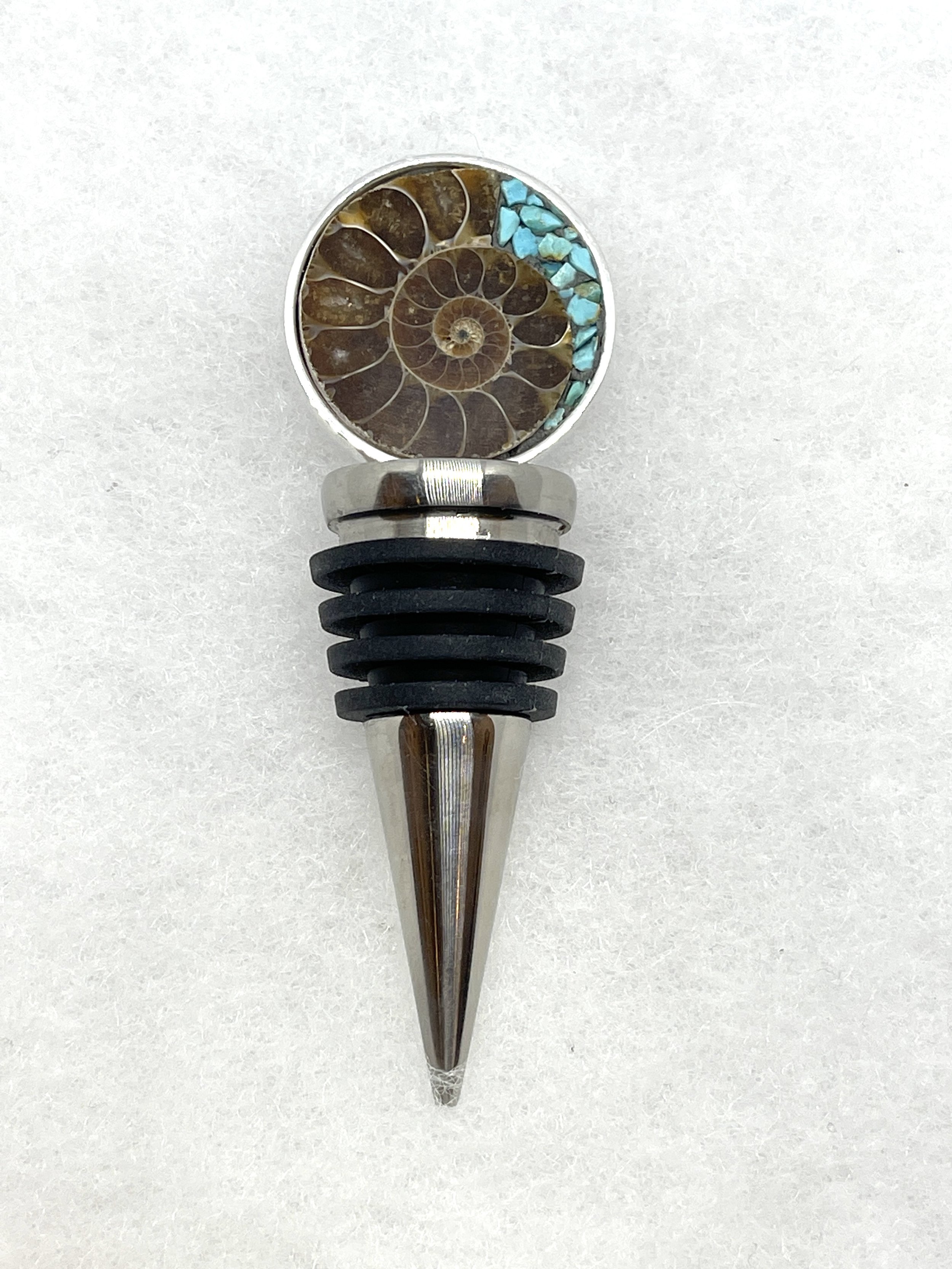 Ammonite:Turquoise Round Bottle Stopper.jpeg