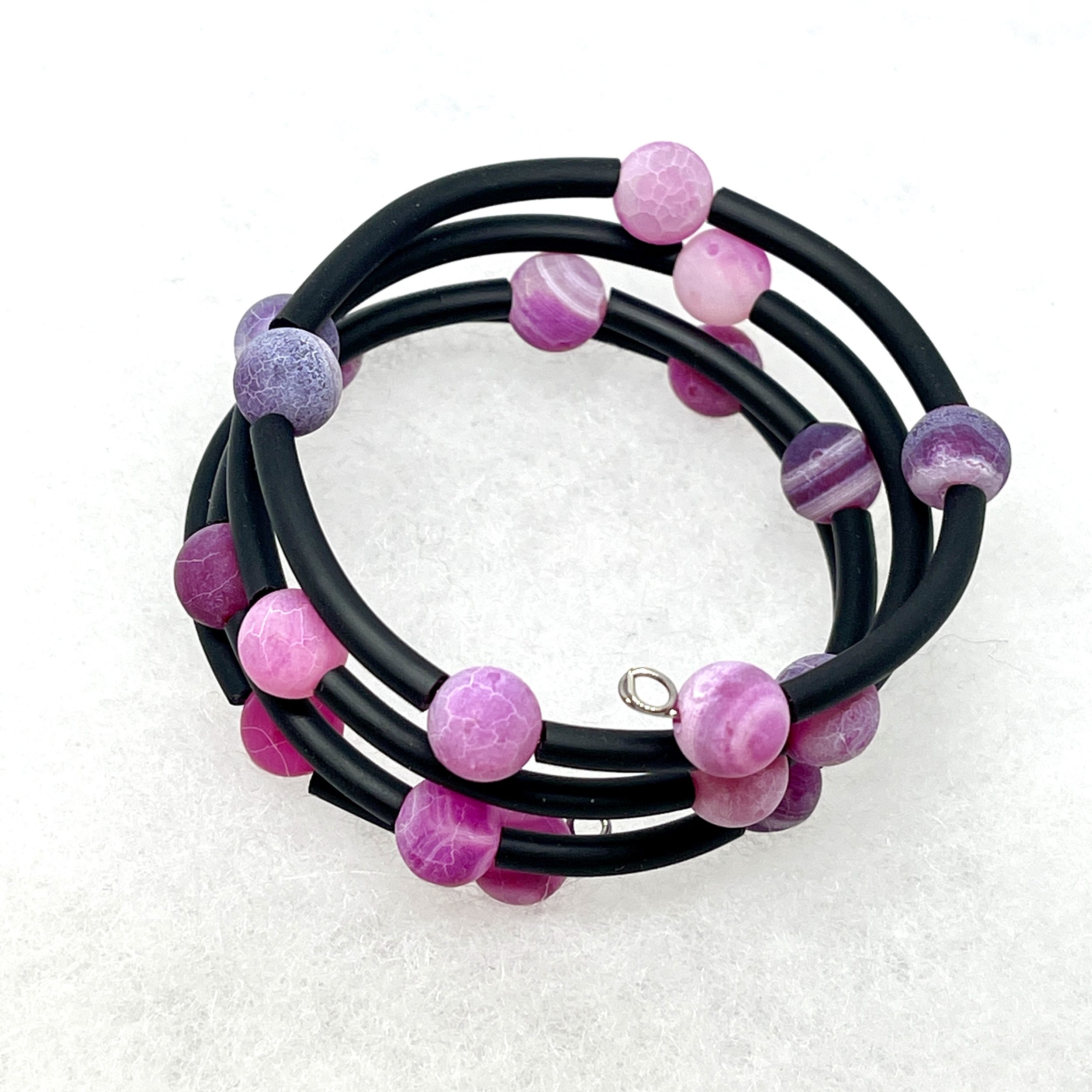 Frosted Pink:Purple Memory Wire Bracelet.jpeg