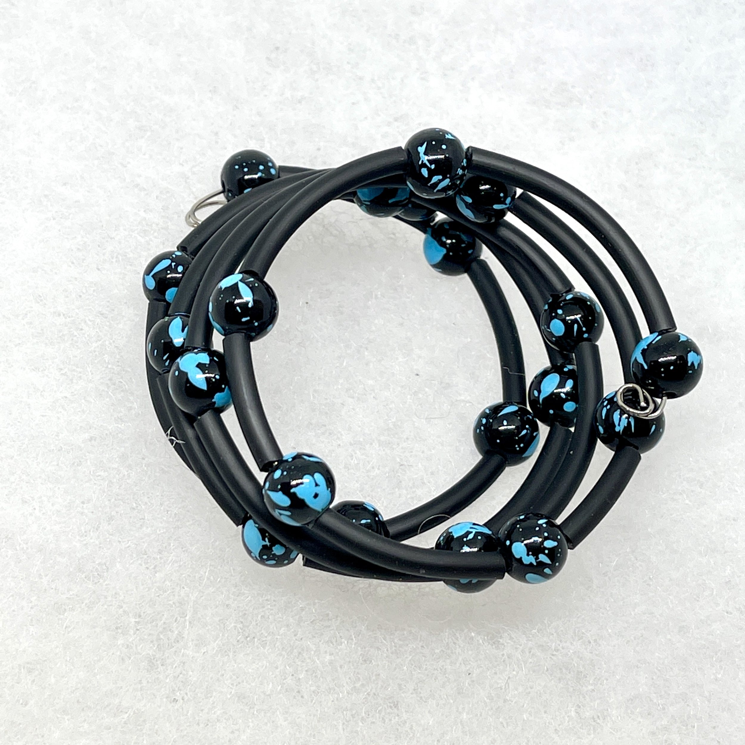 Black:Turquoise Glass Bead Memory Wire Bracelet.jpeg