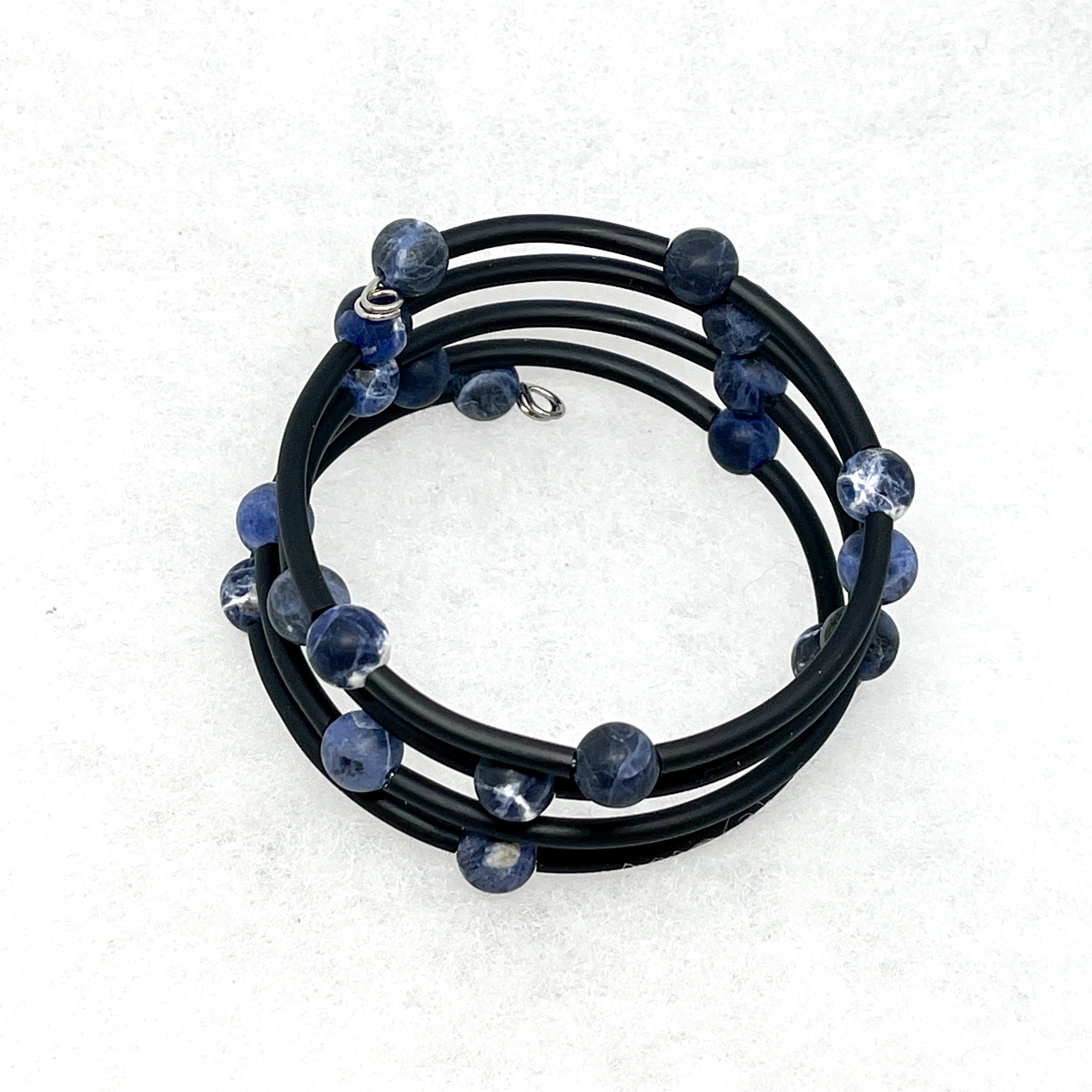 Blue Sodalite Beads Memory Wire Bracelet.jpeg