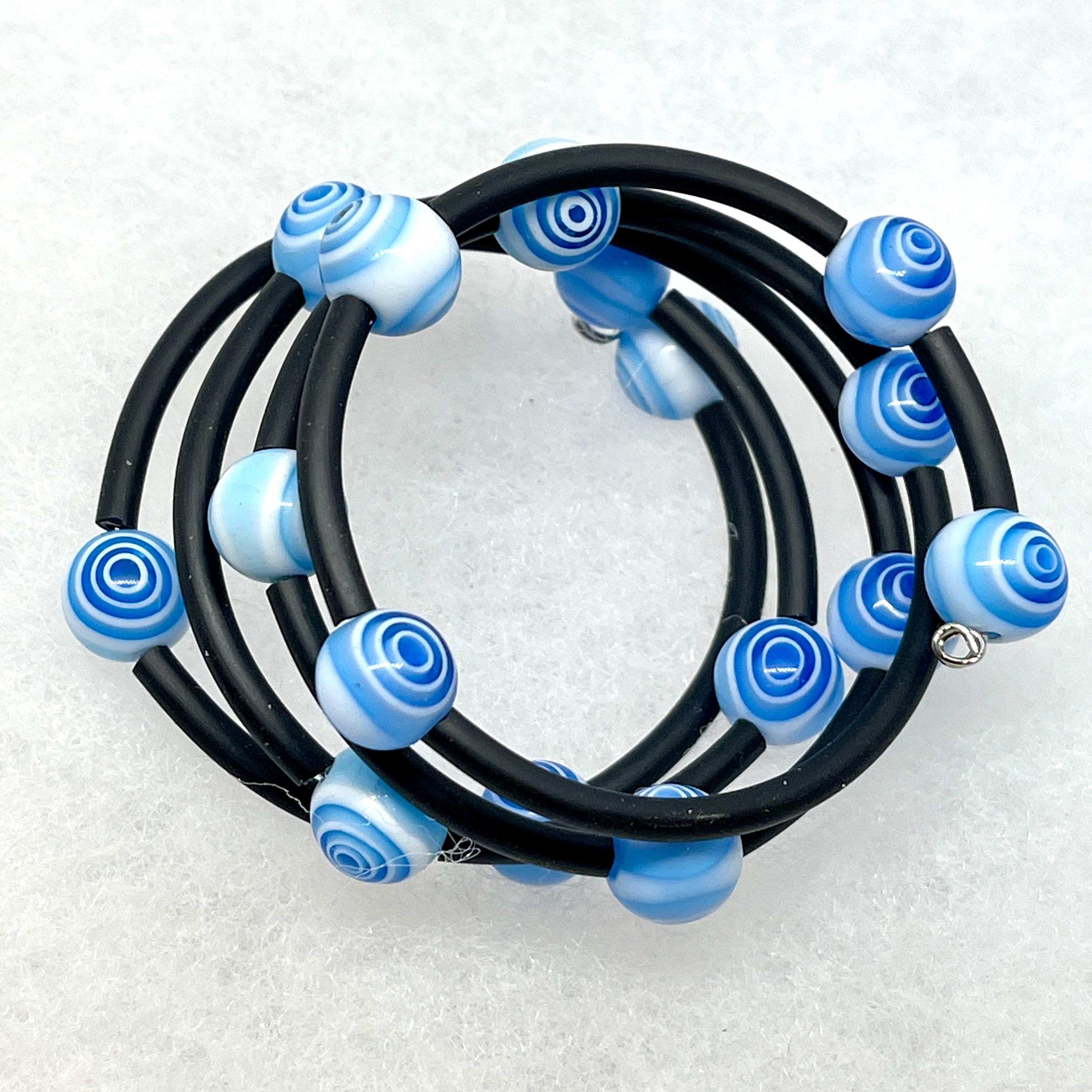 Blue Glass Bullseye Bead Memory Wire Bracelet.jpeg