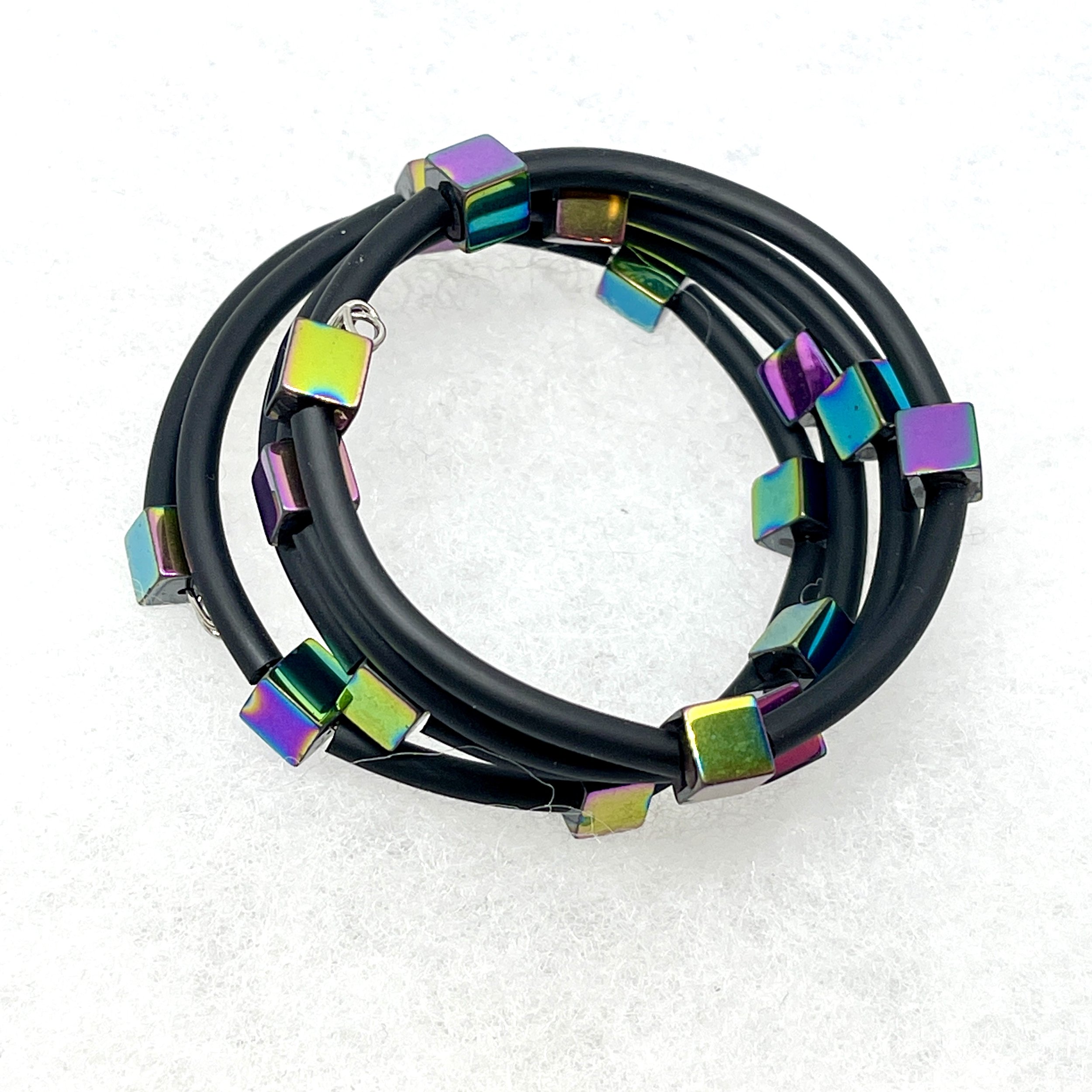 Small Irridized Cube Beads Memory Wire Bracelet.jpeg