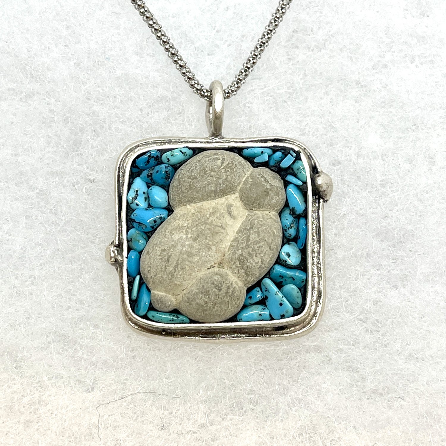 Silver Necklace with Square Turquoise Pendant