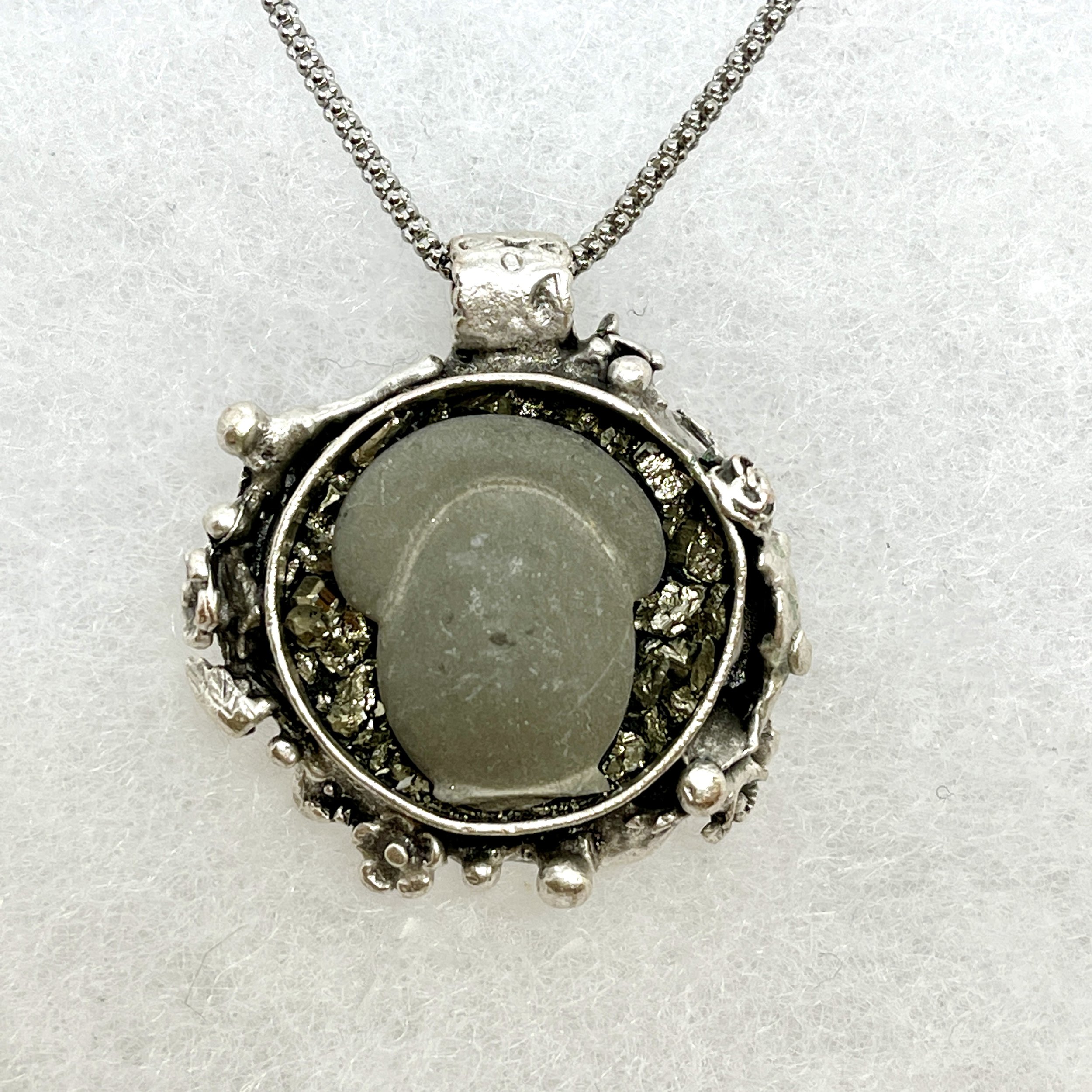 Goddess Stone Pyrite Flower Circle Necklace.jpeg