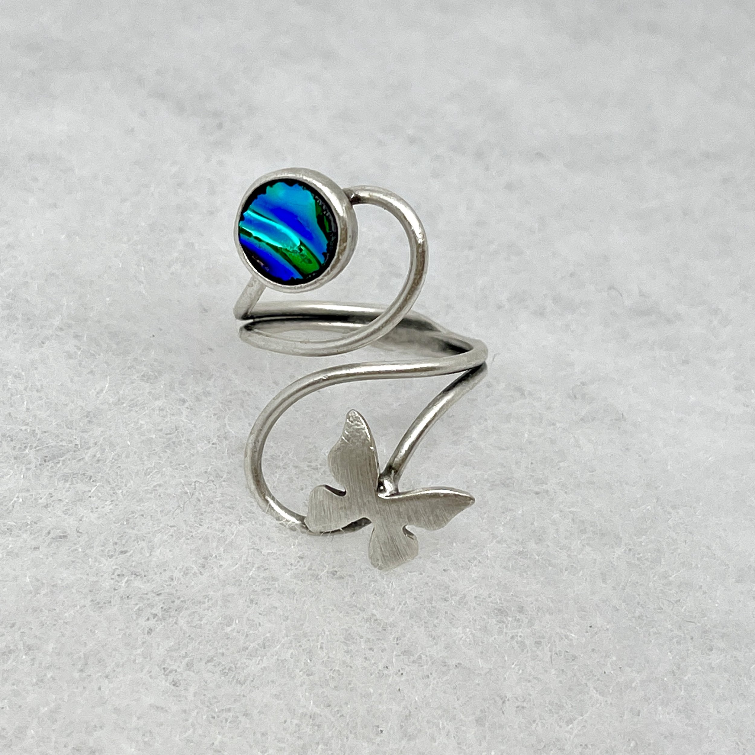 Blue Green Dichro Circle Butterfly Ring.jpeg