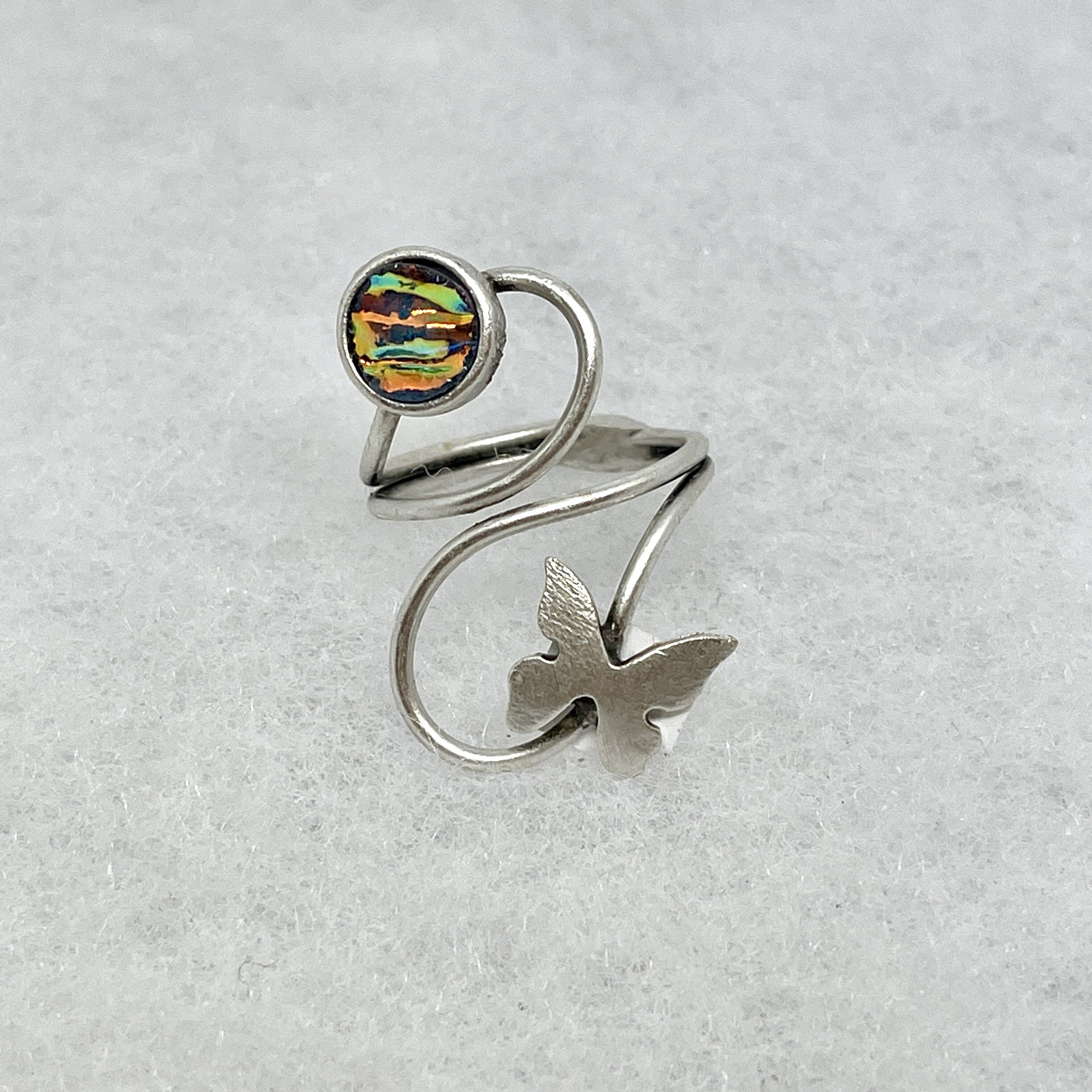 Orange Yellow Dichro Circle Butterfly Ring.jpeg