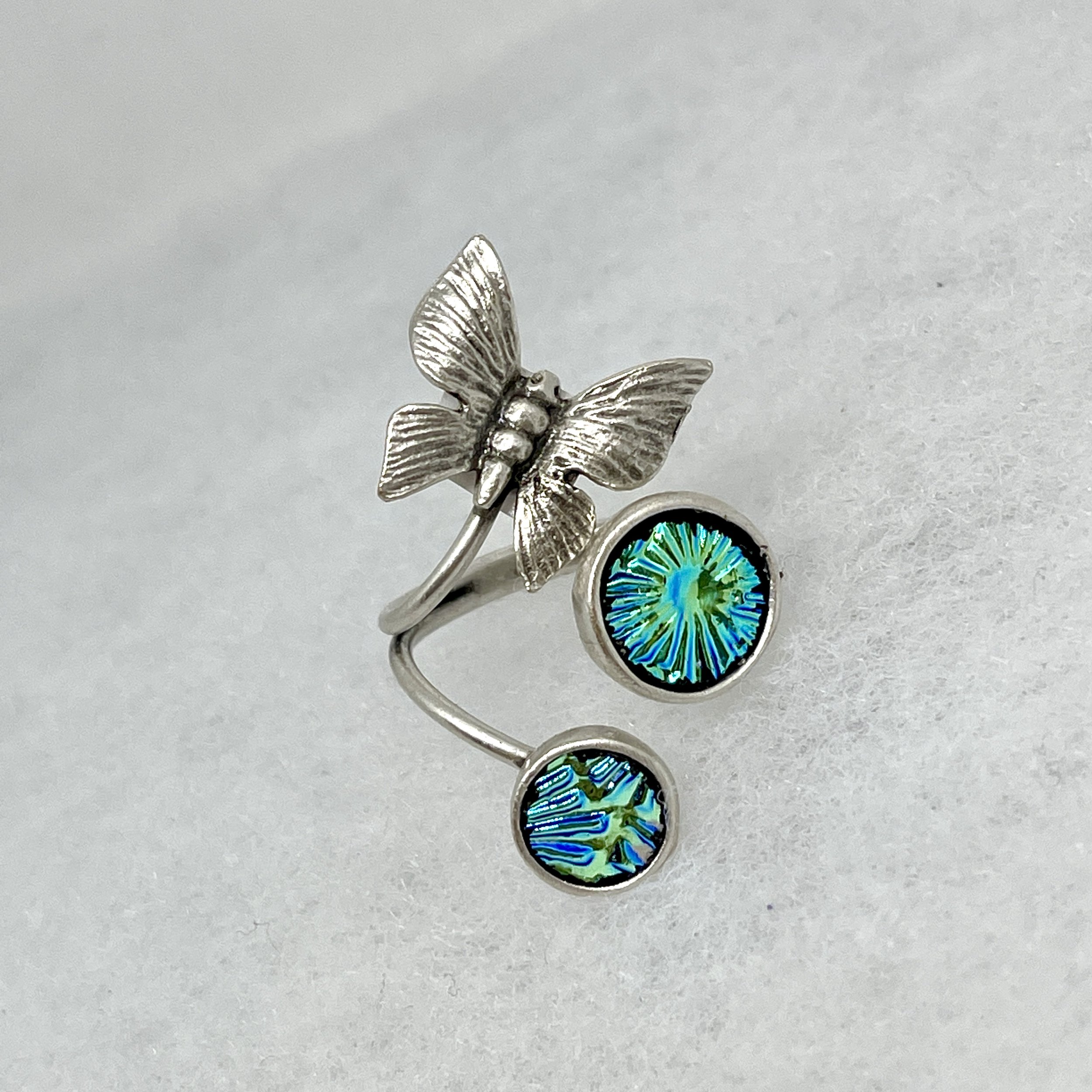 Blue Textured Dichro Double Circle Butterfly Ring.jpeg