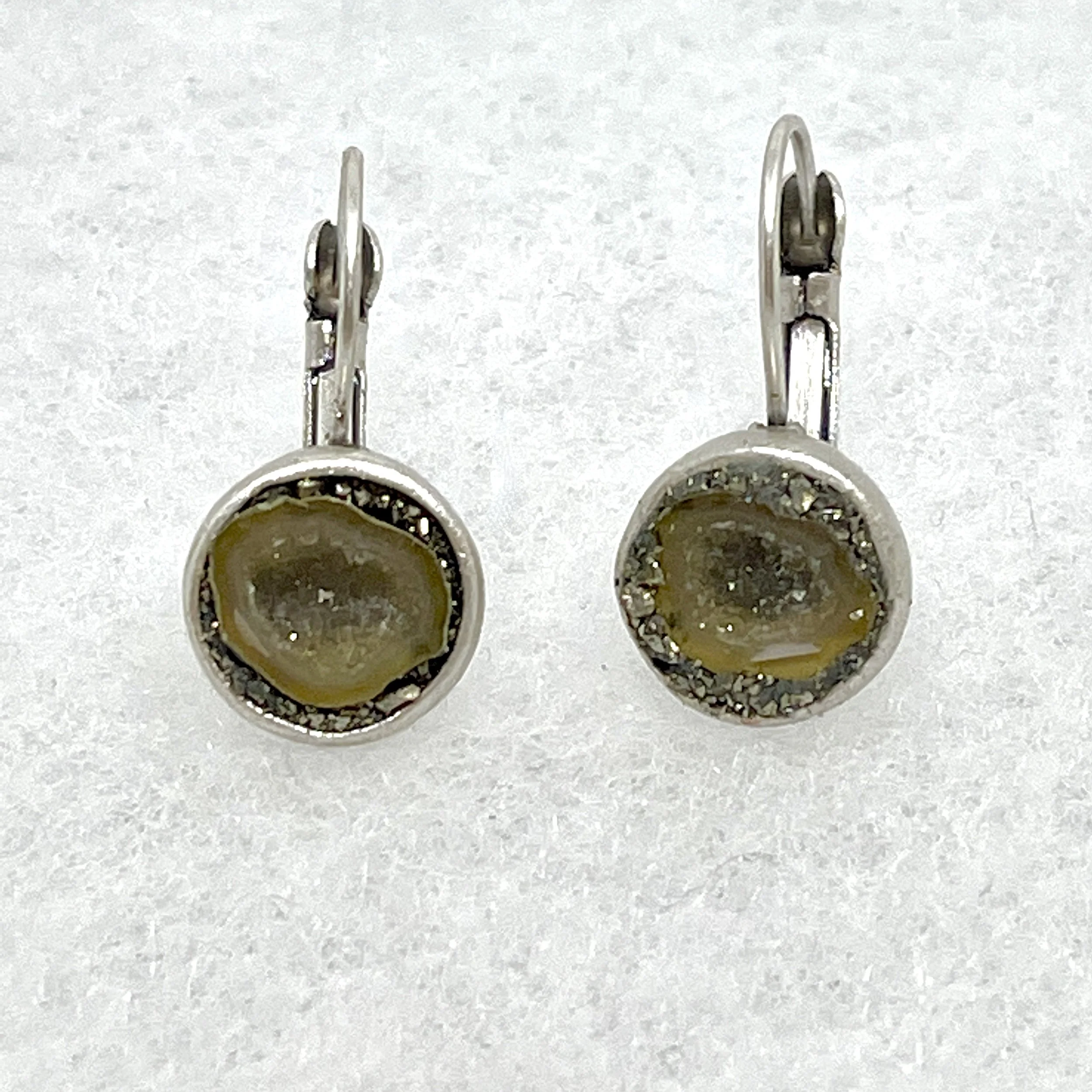 Geode:Pyrite Round Leverback earrings.JPG