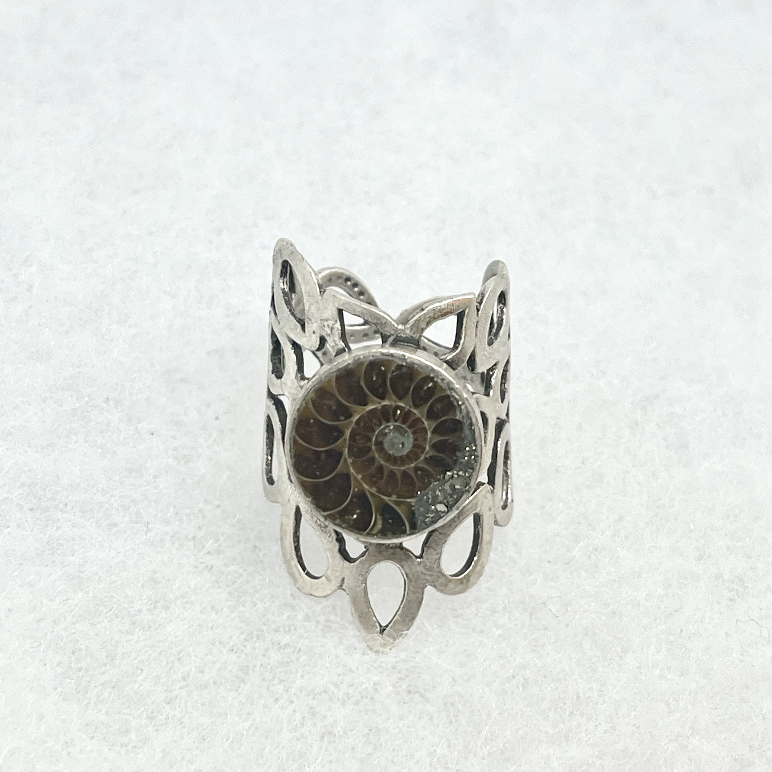 Ammonite Pyrite Circle Lacework Ring.jpeg