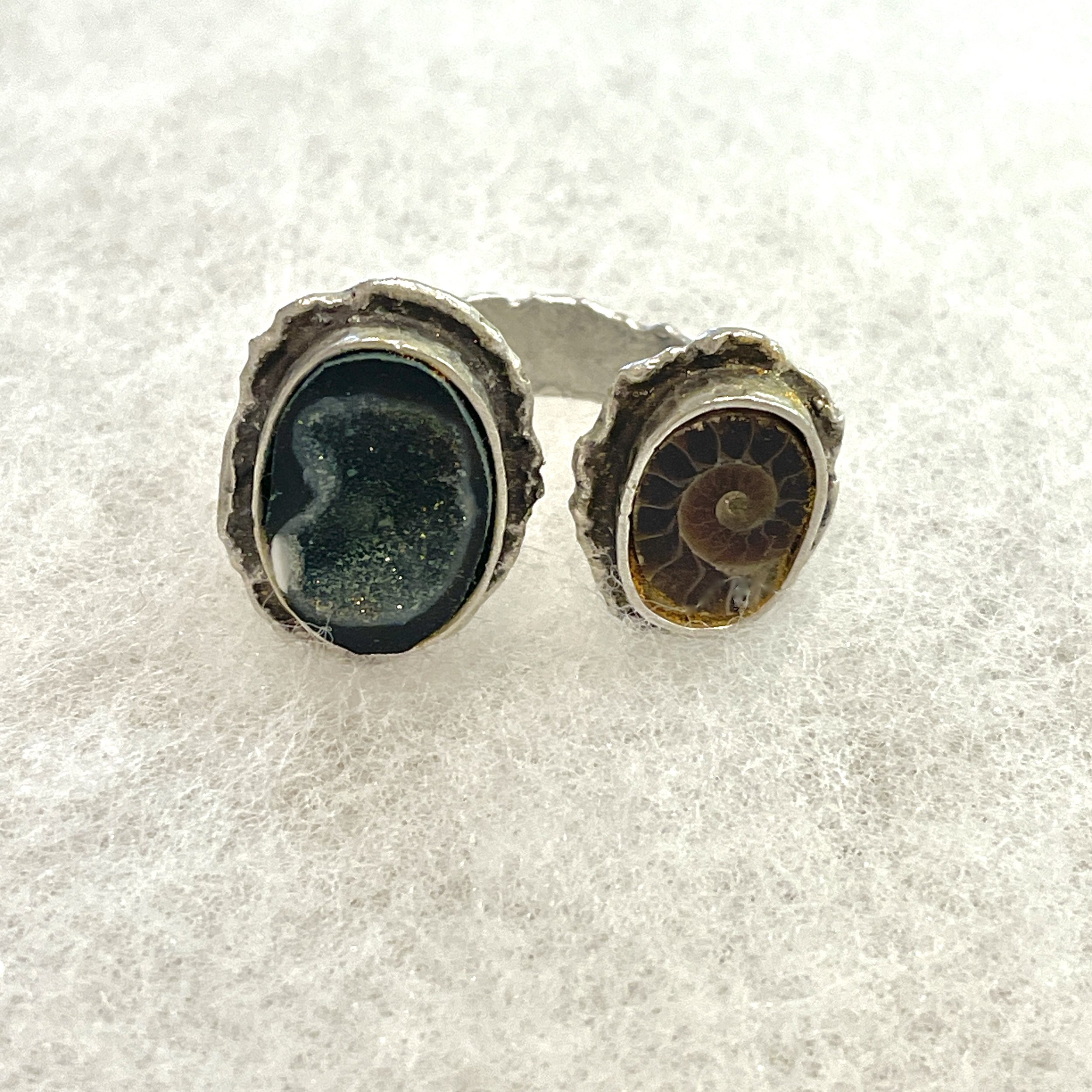 Half Geode:Ammonite Fossil Double Ring.jpeg