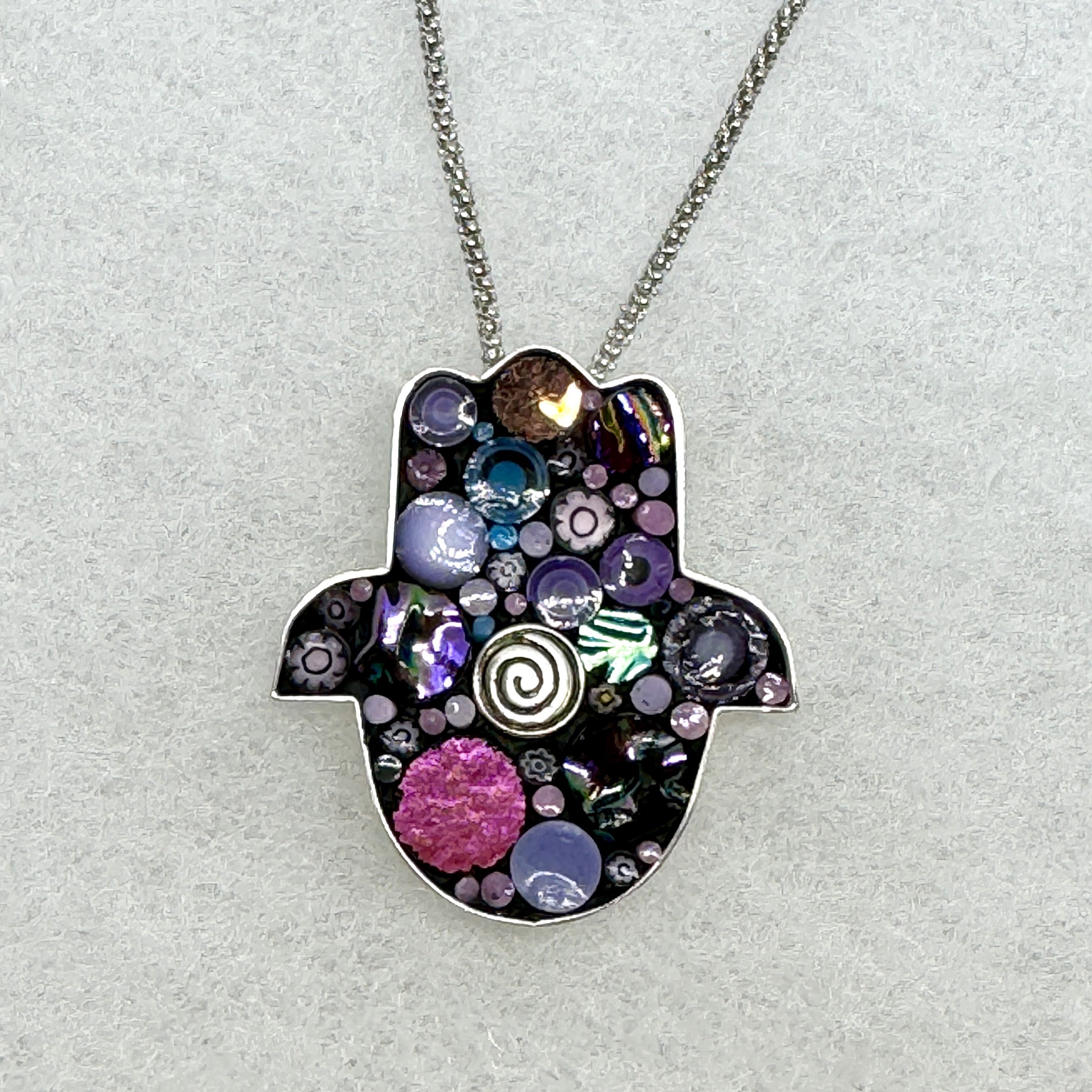 Purple Happy Dot Spiral Sm Hamsa Necklace.jpeg