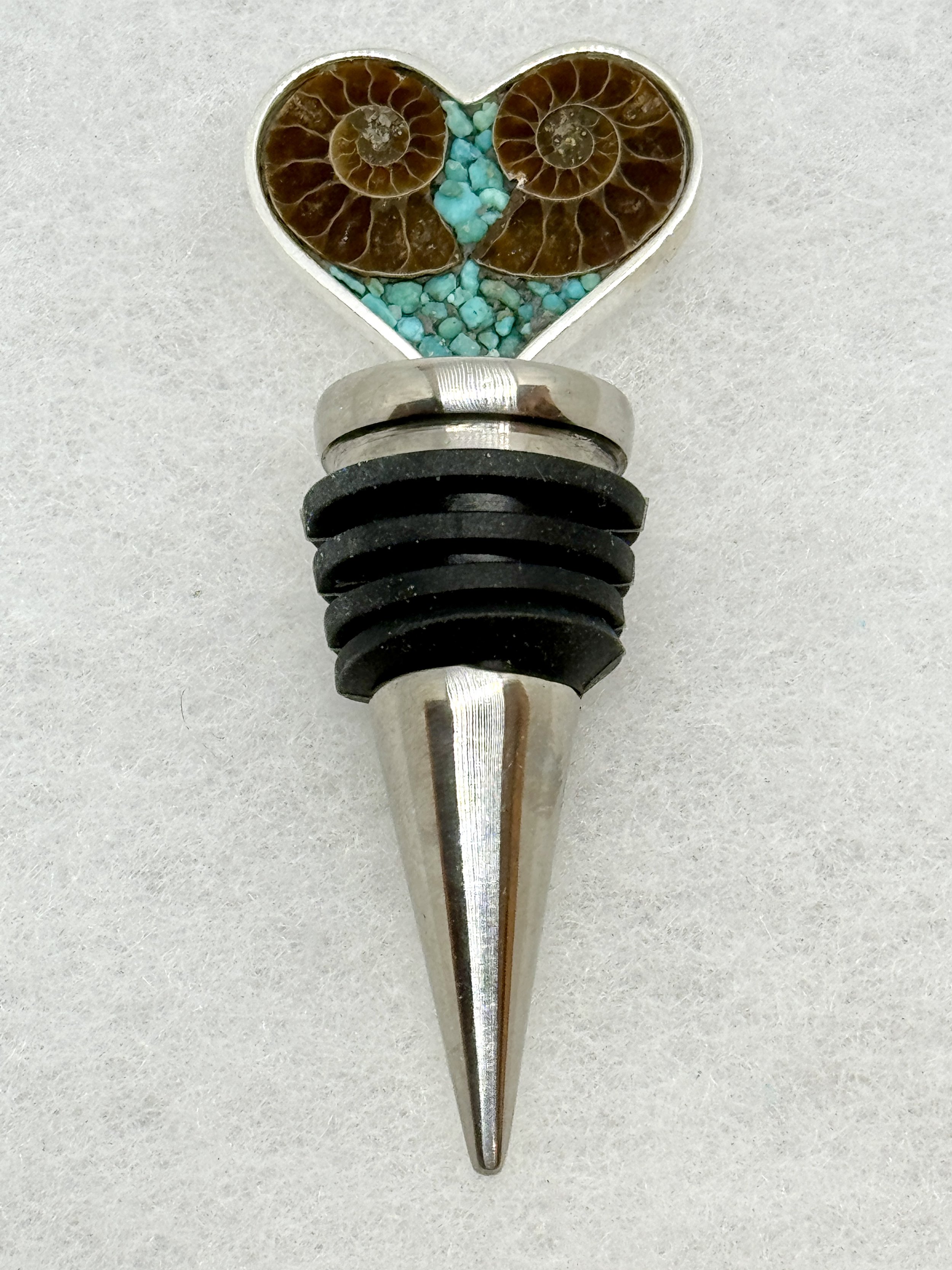 Twin Ammonite:Turquoise Heart Bottle Stopper.jpeg