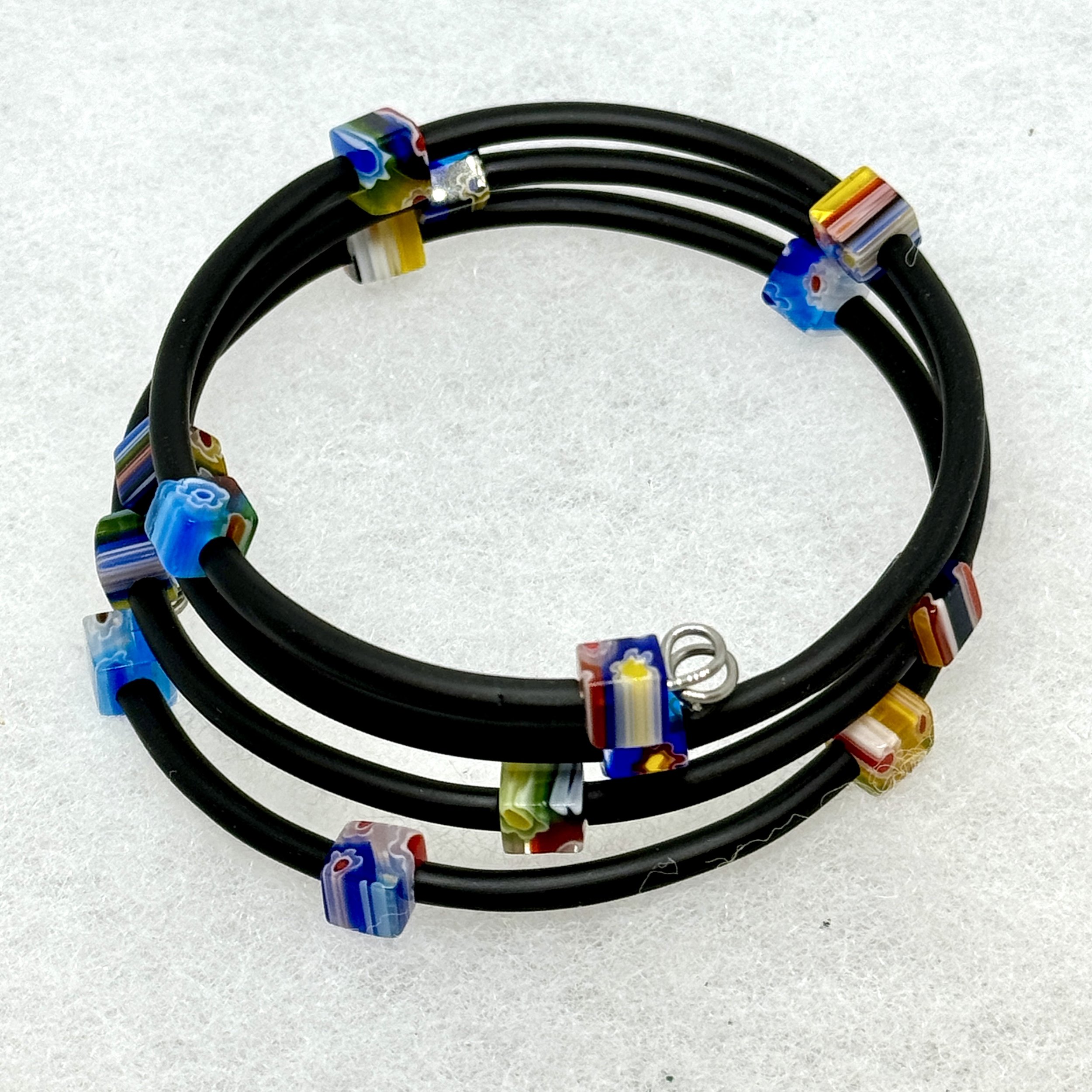 Multicolor square glass bead Memory Wire Bracelet2.jpeg