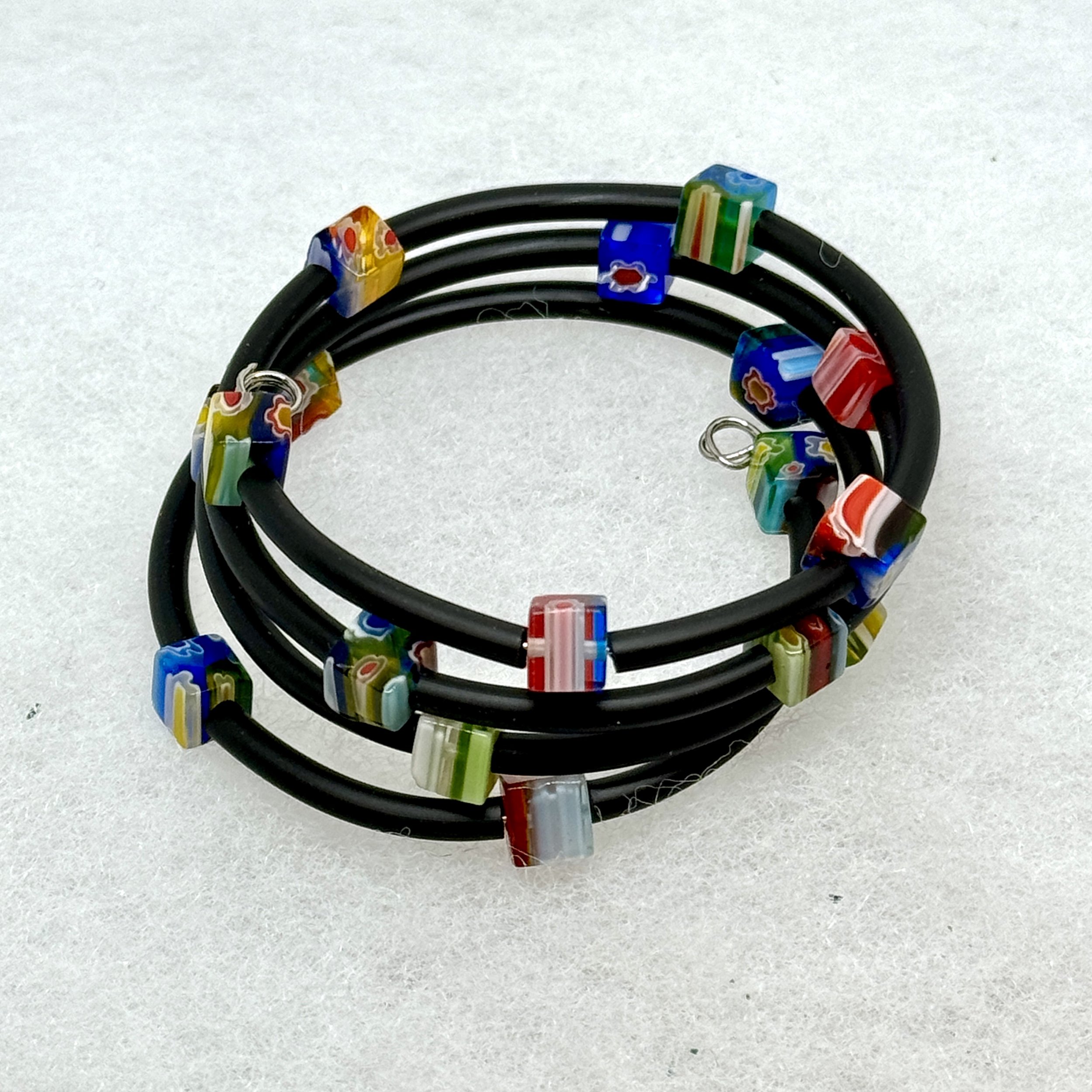 Multicolor square glass bead Memory Wire Bracelet.jpeg