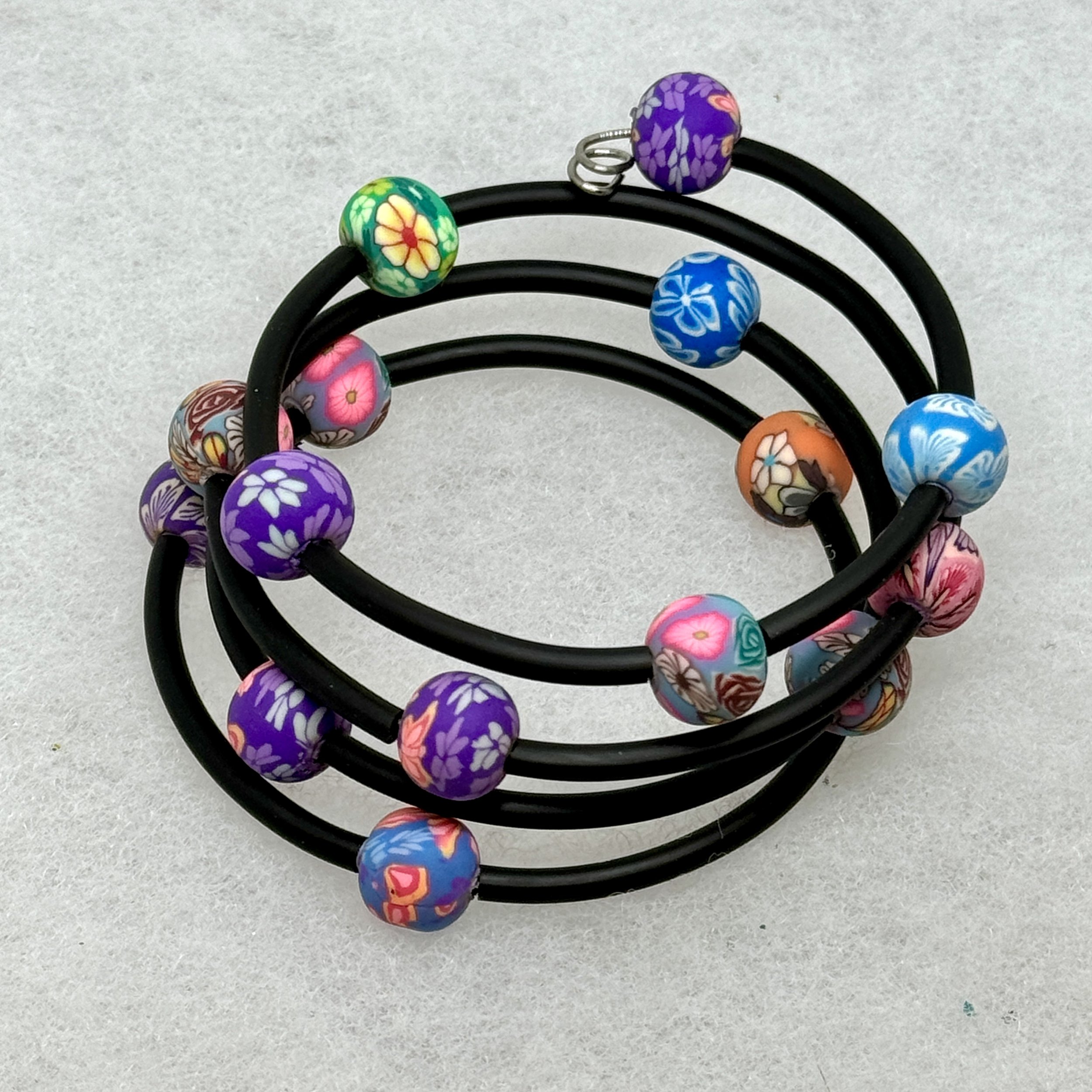 Multicolor Flower Bead Memory Wire Bracelet.jpeg
